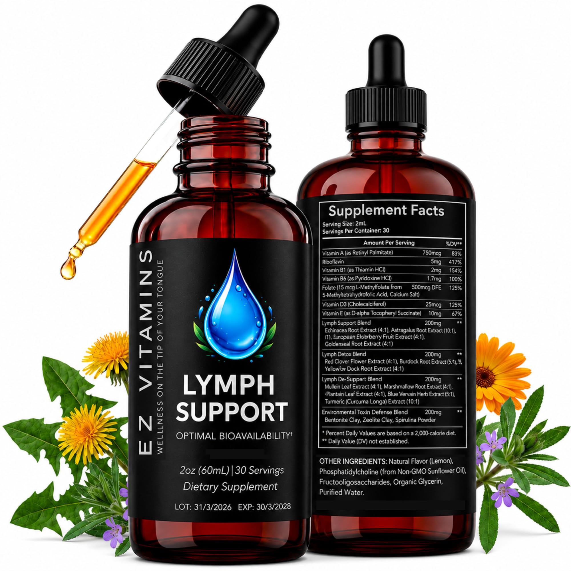 Liposomal Lymphatic Drainage Drops, 26-in-1 Support, 2oz
