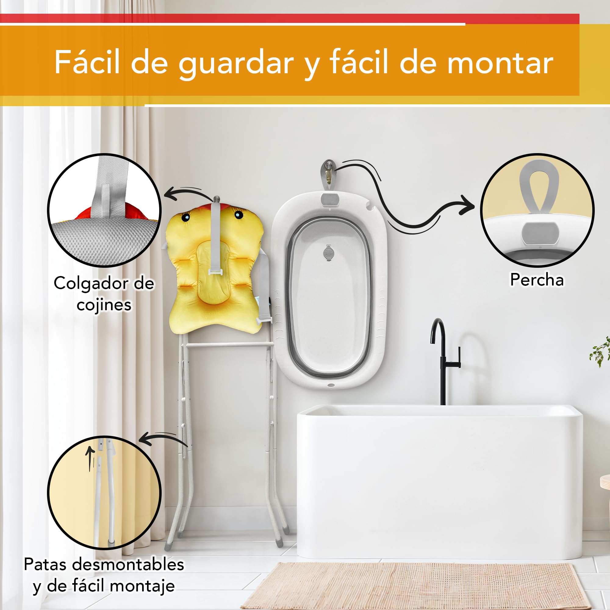 Bañera Bebe con Patas. Bañera Plegable Bebé Banheira con Soporte Bebe Cosas para Bebes Recien Nacidos Cojín Bañera Bañeras para Bebes Baño Lista Nacimiento Bebe Asiento Bañera