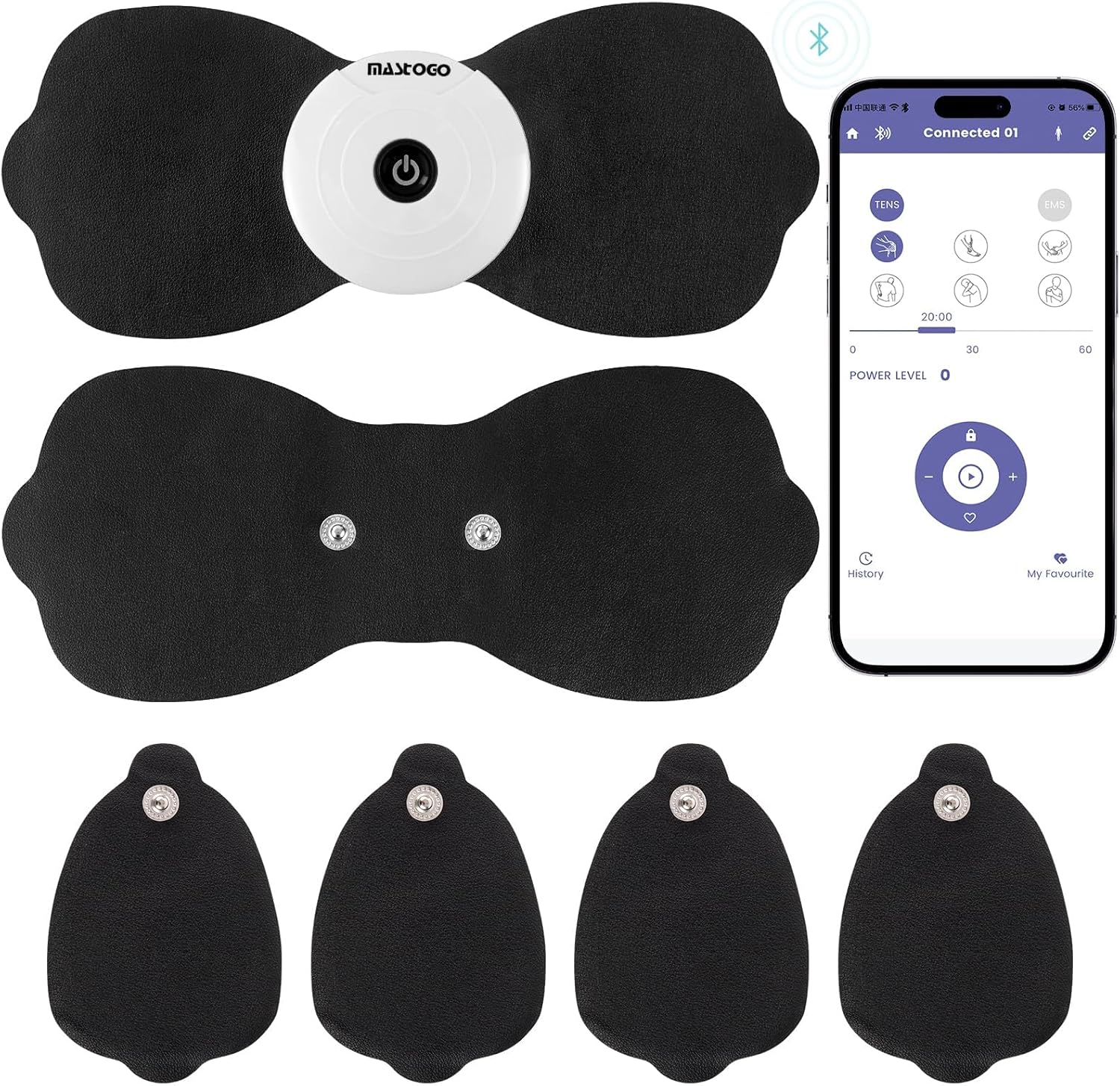 Wireless TENS Unit Muscle Stimulator, Pain Relief Massager - APP Controlled Bluetooth EMS Muscle Stimulator Machine, for Back, Sciatica, Shoulder Pain Relief