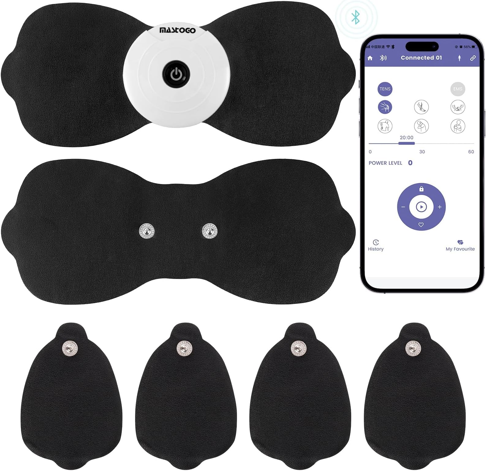 Wireless TENS Unit Muscle Stimulator, Pain Relief Massager - APP Controlled Bluetooth EMS Muscle Stimulator Machine, for Back, Sciatica, Shoulder Pain Relief