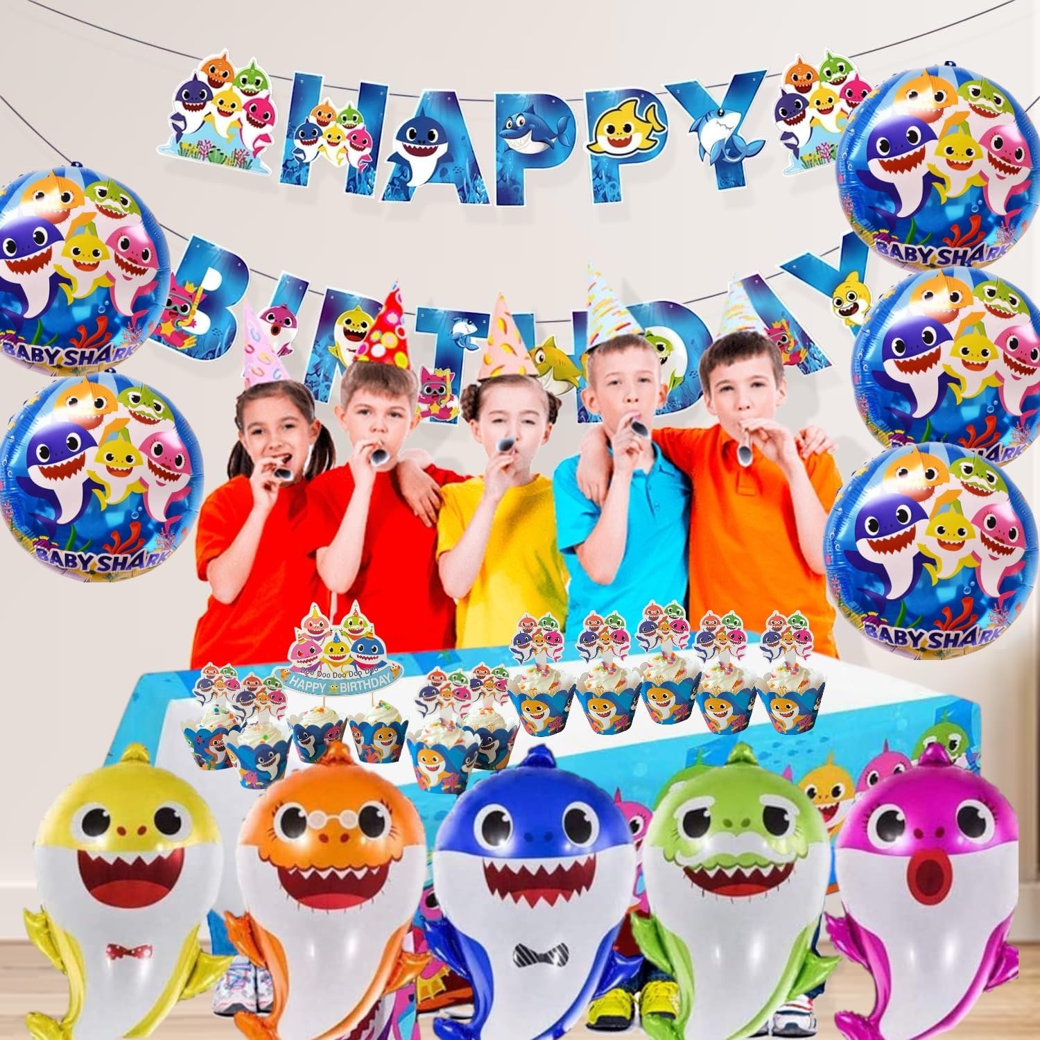 NEW TUHI 61 Pcs party Party Supply, 10 pcs Helium Balloons, 48pcs Cake toppers & Covers, 1 Main Cake Topper, 1 Table cloth, Birthday Decorations - Image 7