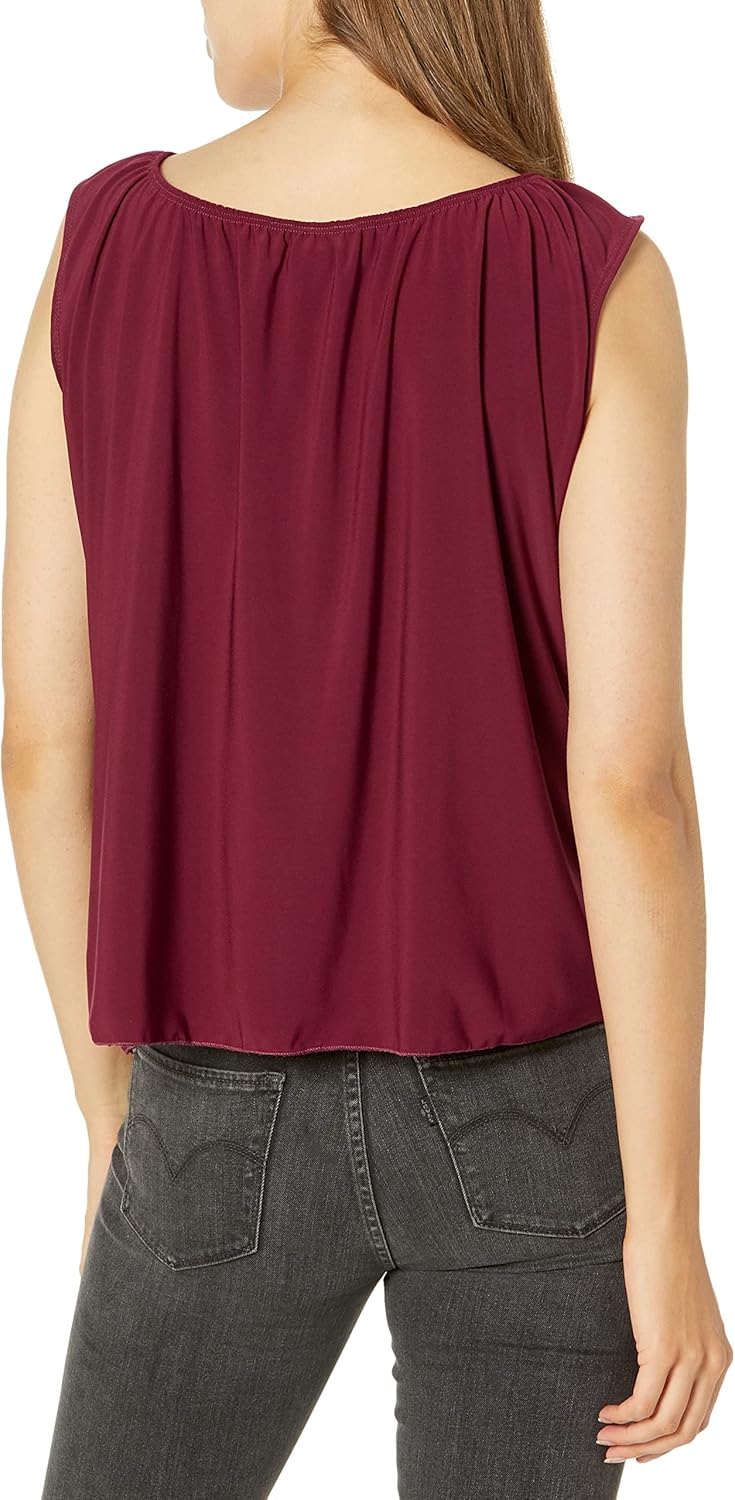 Star Vixen Women's Sleeveless Peasant Top with Tie Neck