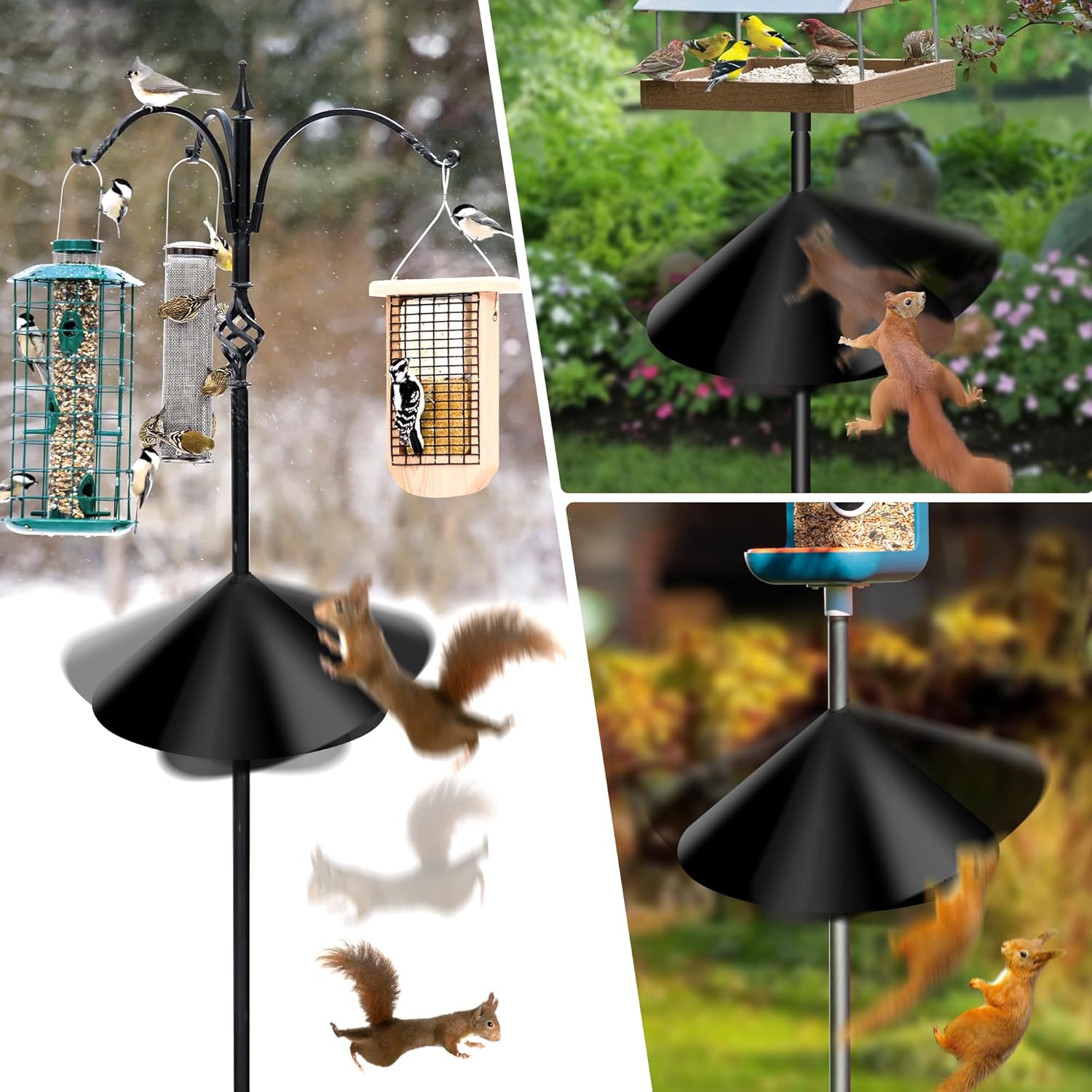 Wide Squirrel Proof Baffles for Bird Feeder Pole, Outdoor Pole Mount Stopper & Guard,Squirrel Cone (2 Pack, Black)