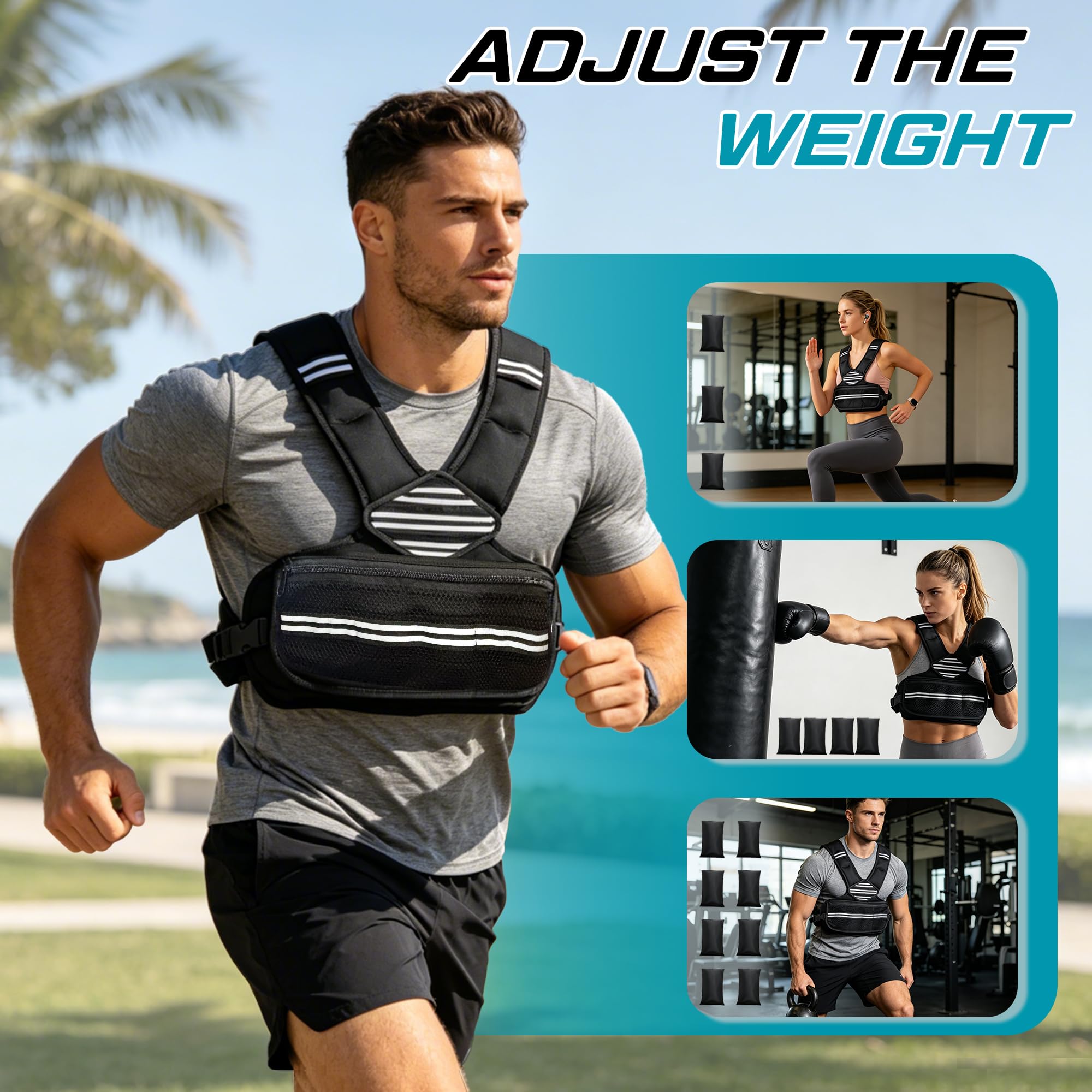 JX Fitness Gilet ponderato per allenamento della forza, regolabile da 2,7 a 9 kg, per uomini e donne, comoda tasca, gilet ponderato con sabbia di ferro, ideale per palestra, allenamento yoga ed