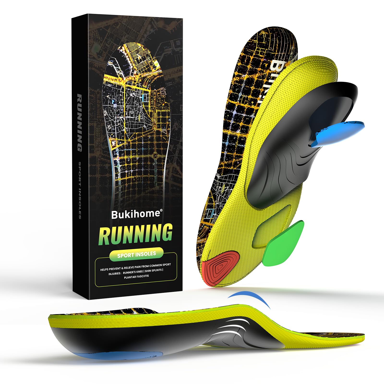 Bukihome Semelles Intérieures De Sport Pour Homme Et Femme – Inserts Orthopédiques De Soutien De La Voûte Plantaire – Absorption Des Chocs Et Amorti Pour La Course à Pied Et La Marche
