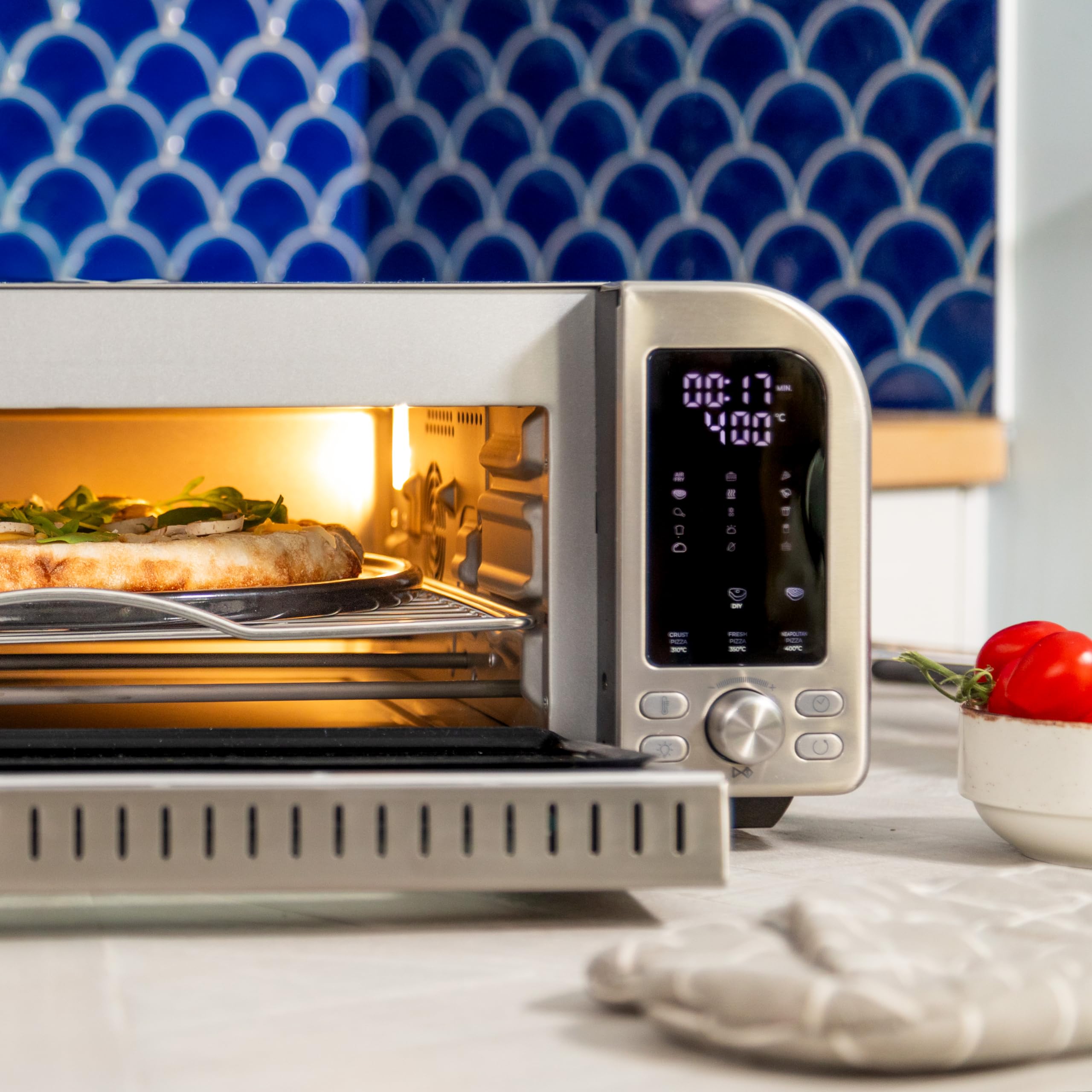 Cecotec Horno Eléctrico con Ventana para Pizzas Fun Pizza&Co Forno Bravo. 2000W, Capacidad 18L, Acero Inox, Diseño Plano para Pizza de 12"/30,5cm, Función Air Fryer, 15 Modos