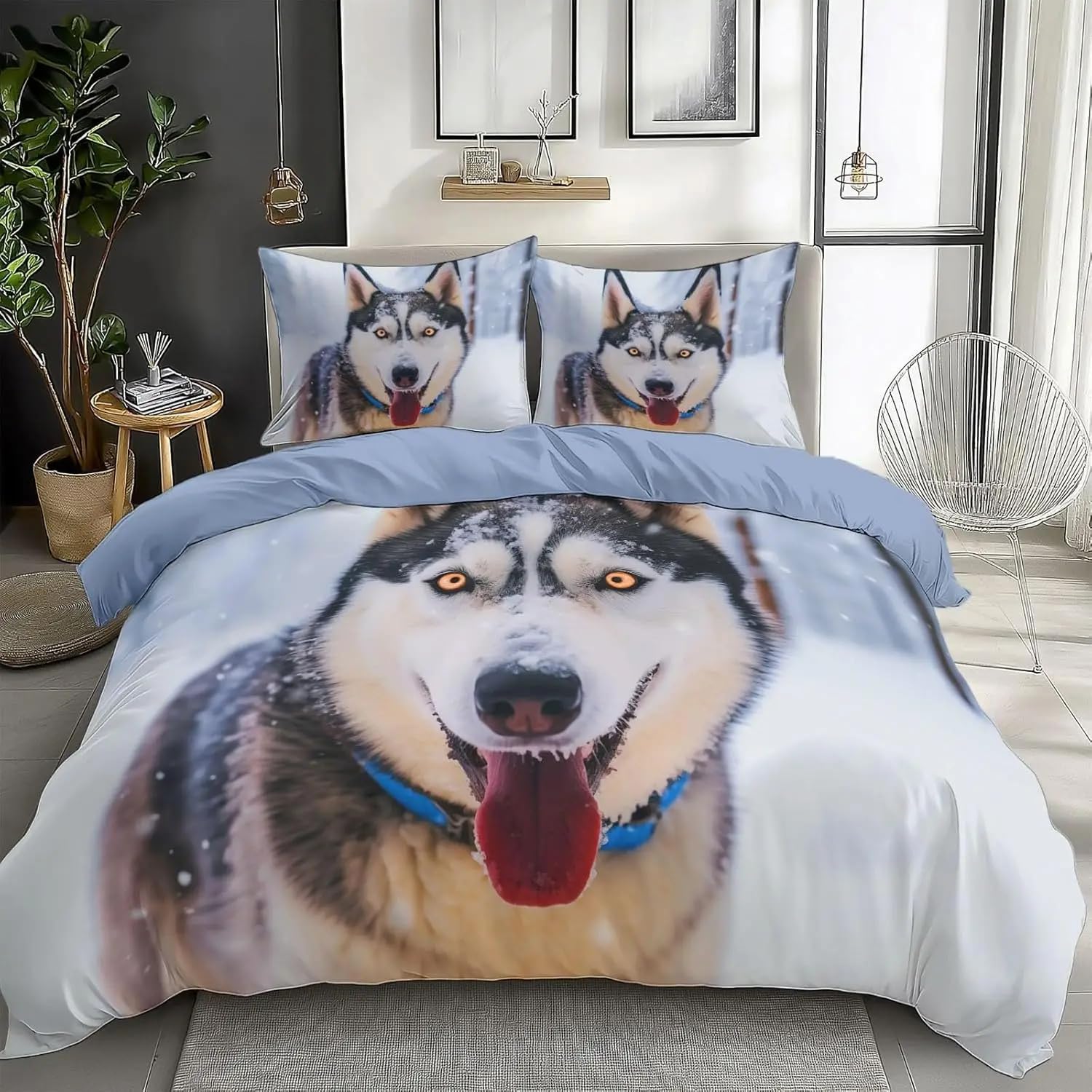 Zestaw pościeli 220x240 dla dorosłych Husky poszwa na kołdrę 2 osoby z zamkiem błyskawicznym Wygodna, oddychająca poszwa na kołdrę z mikrofibry i 2 poszewki na poduszki 65x65 cm