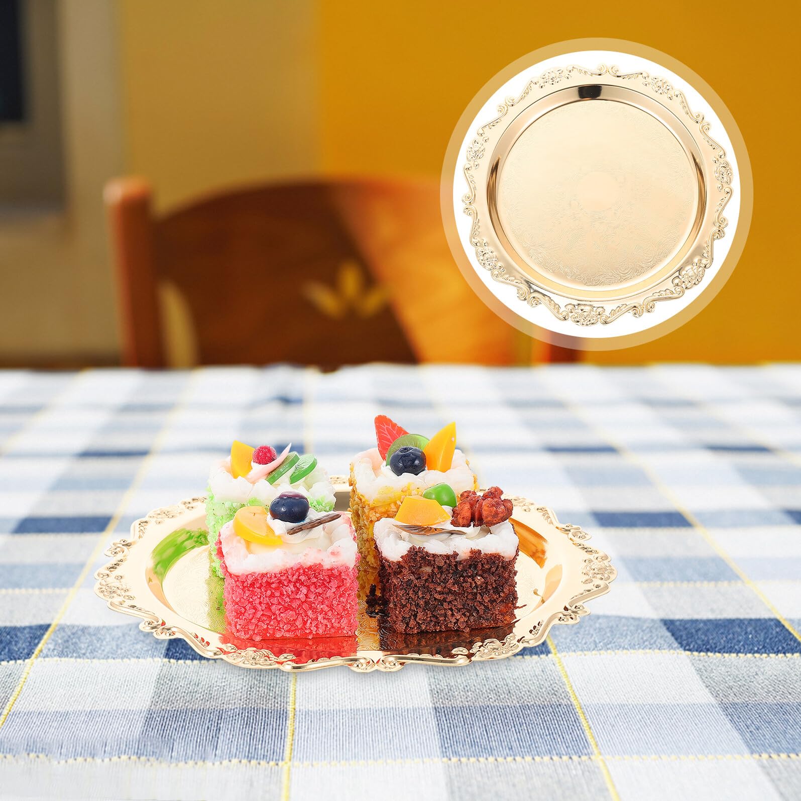 Happyyami Vassoio in Acciaio Inossidabile Oro Capienza Sufficiente per Servire Frutta e Snack, Piatto da Dessert per Tavola e Regalo di Benvenuto