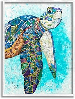 Stupell Industries Bold Aquatic Sea Turtle Pebbled Collage Patterns Framed Wall Art, Design by Lisa Morales