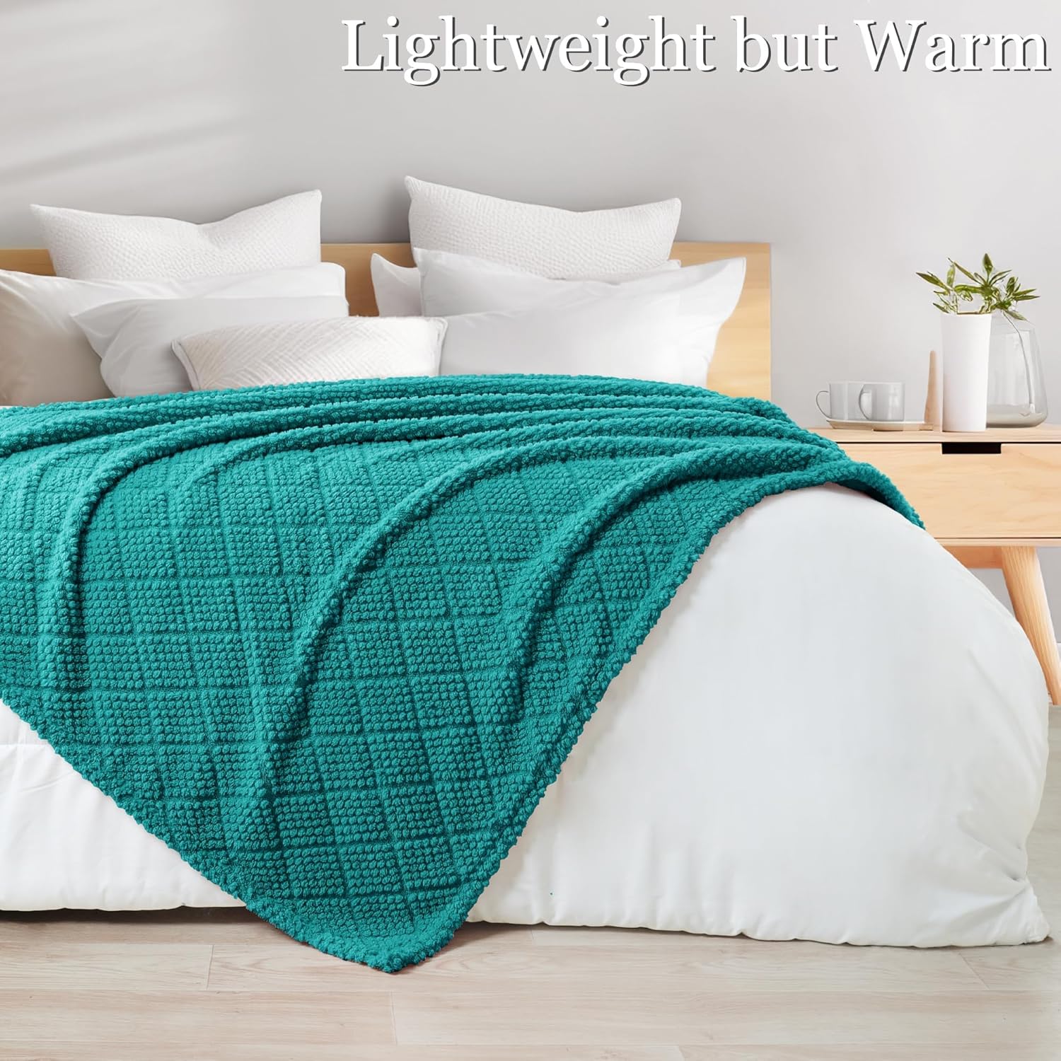 Whale Flotilla Fuzzy Fleece Throw Blanket for Couch, Bed, Soft Fluffy Jacquard Waffle Blankets for All Season, Lightweight and Warm, 50x60 Inch, Teal - Image 7