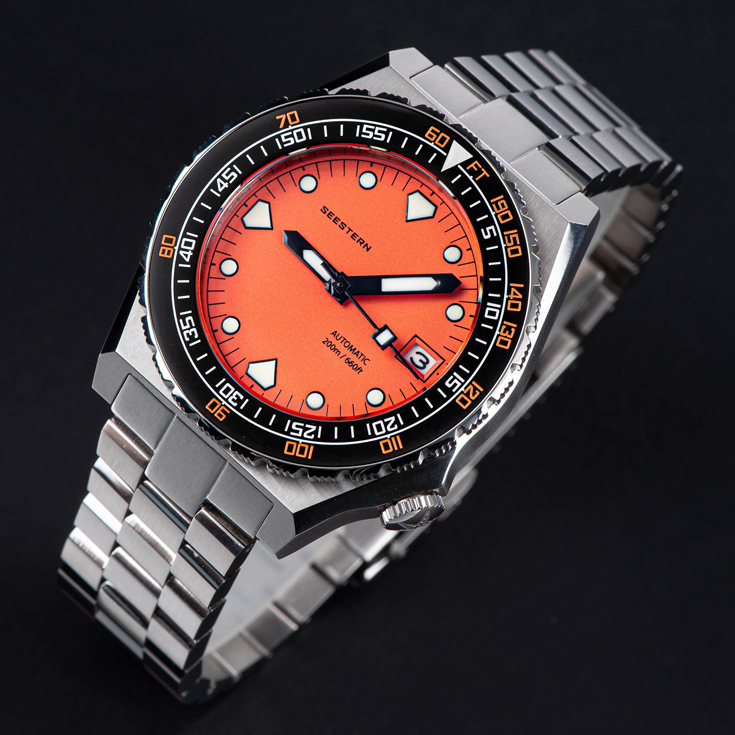 SUB 600T Lunetta in ceramica LUME Data 20ATM 200m Diver Mens Sport Watch Sugess S407-600T.OC, Argento, Bracciale