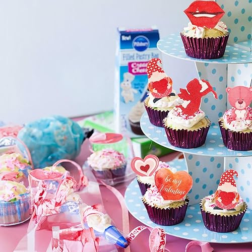 Miniatura 6 de Gyufise 72 adornos comestibles para cupcakes para el día de San Valentín, decoración de cupcakes de oblea roja, decoración comestible para tartas,