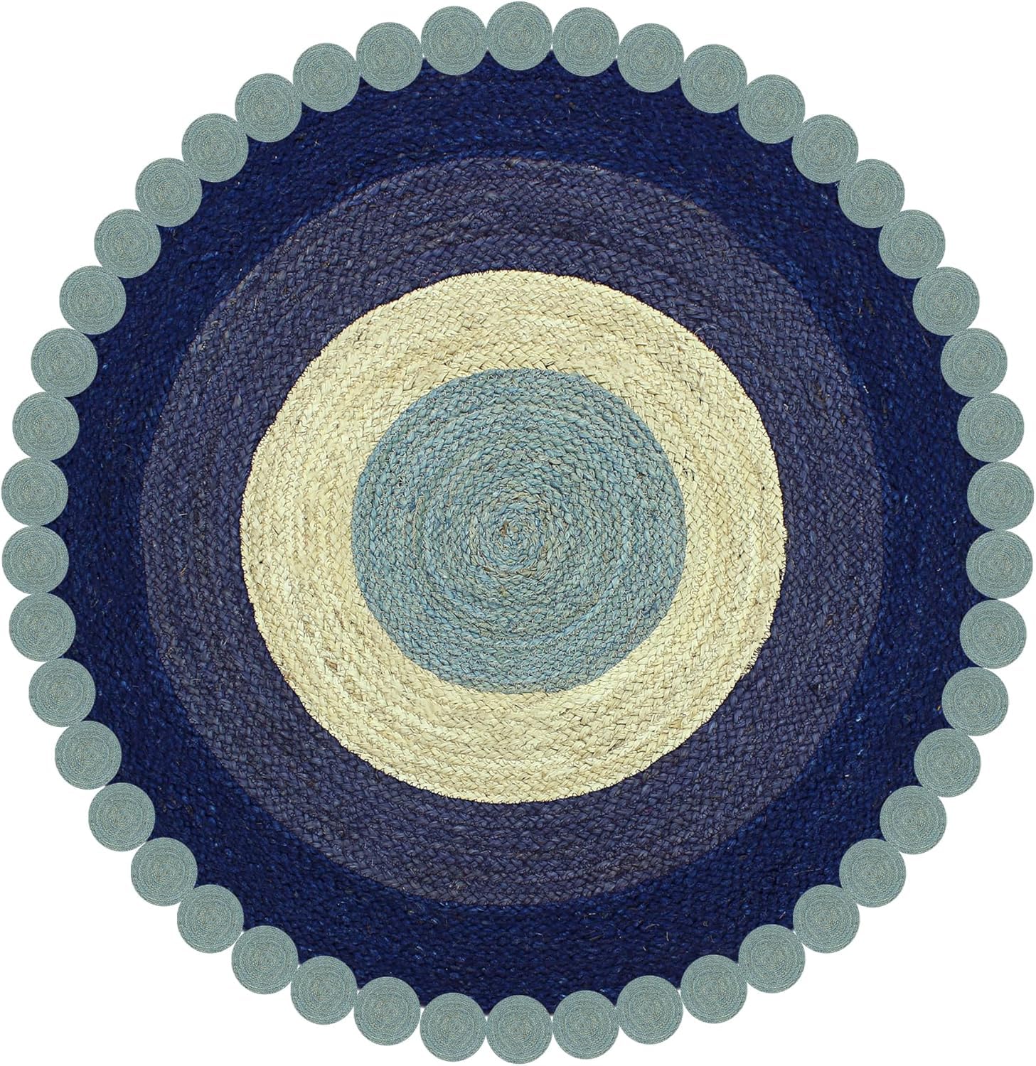 Tapis rond en jute lourd turquoise 2,4m pour salon et chambre