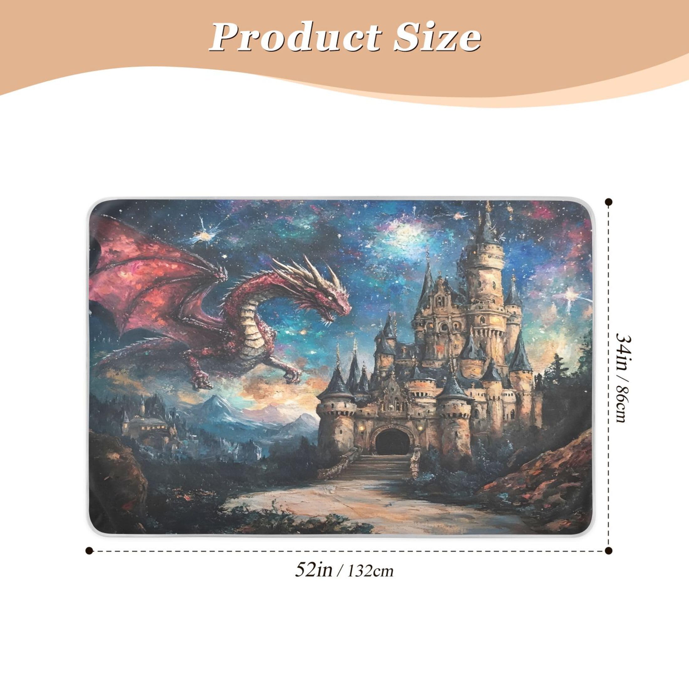 Takiito Dragon Castle Bed Pad Reusable Bed Underpad Washable Waterproof Leak-Proof Quick Dry Incontinence Pee Pad for Toddlers Kids Adults Pets 34x52 in