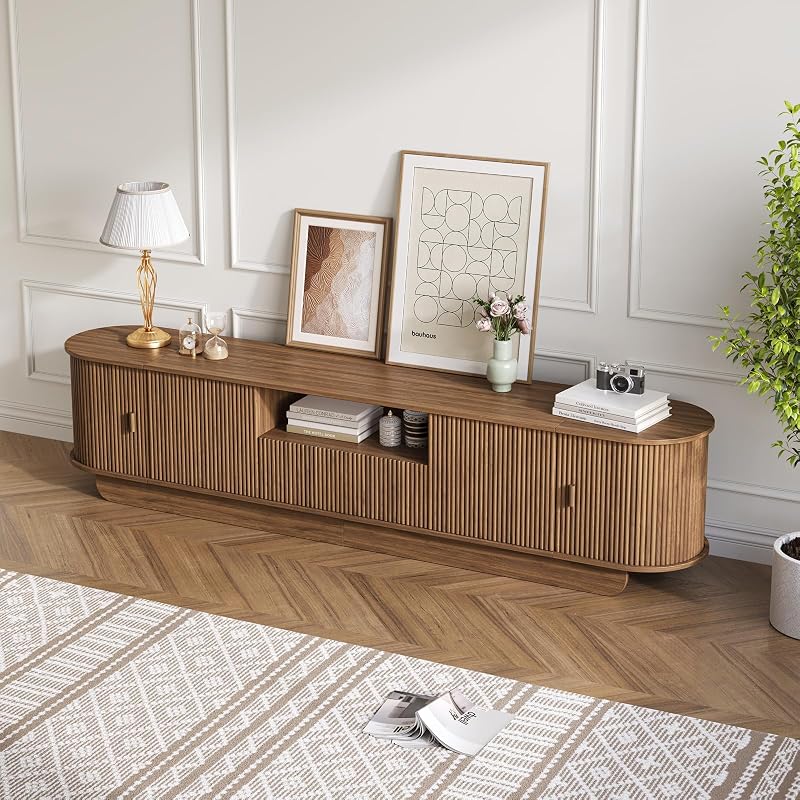 86.6'' Fluted TV Stand for 55-85 Inch, Walnut TV Console image 7