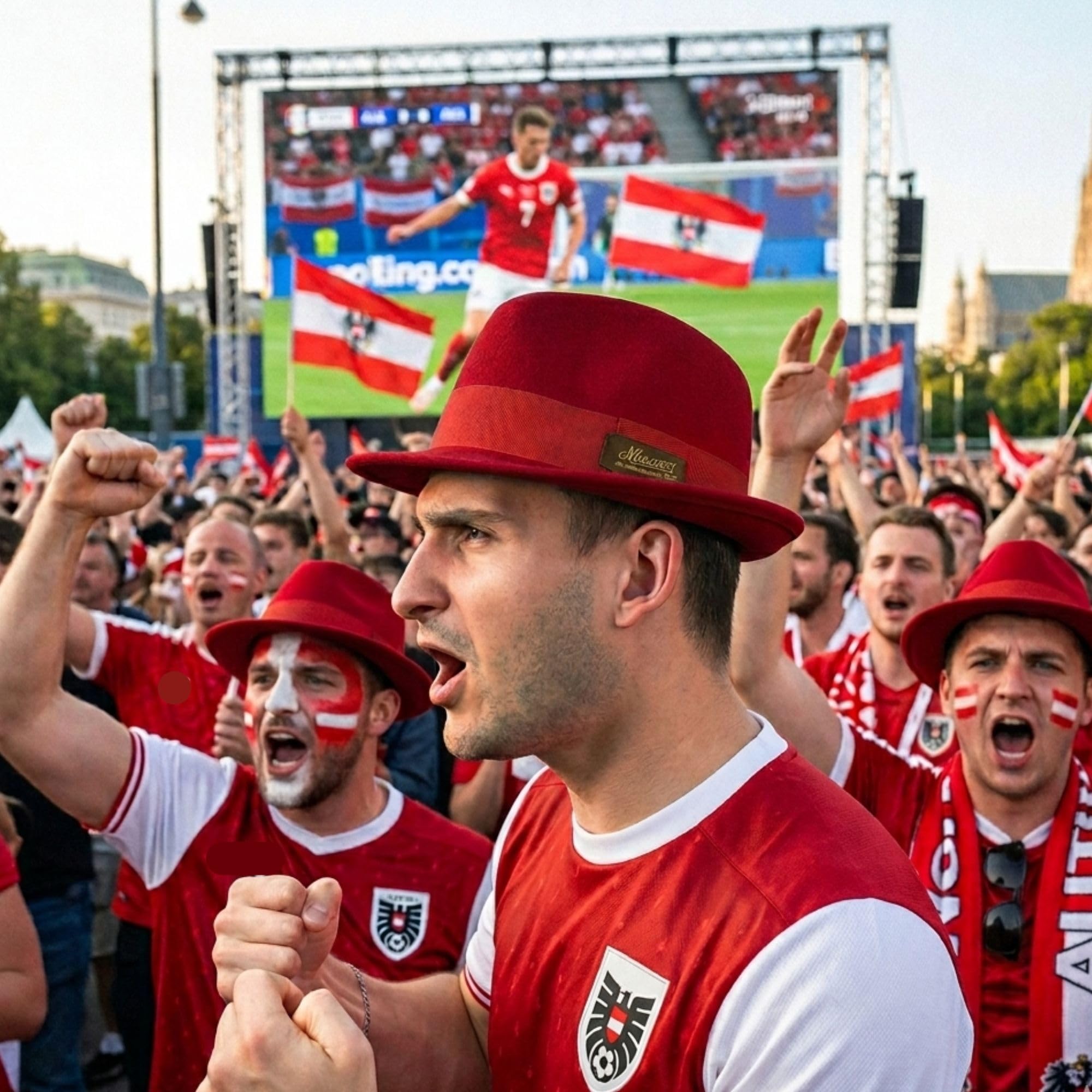 Red Hot Austrian Fan Hut - WM-Fanartikel - roter Trilby Hut