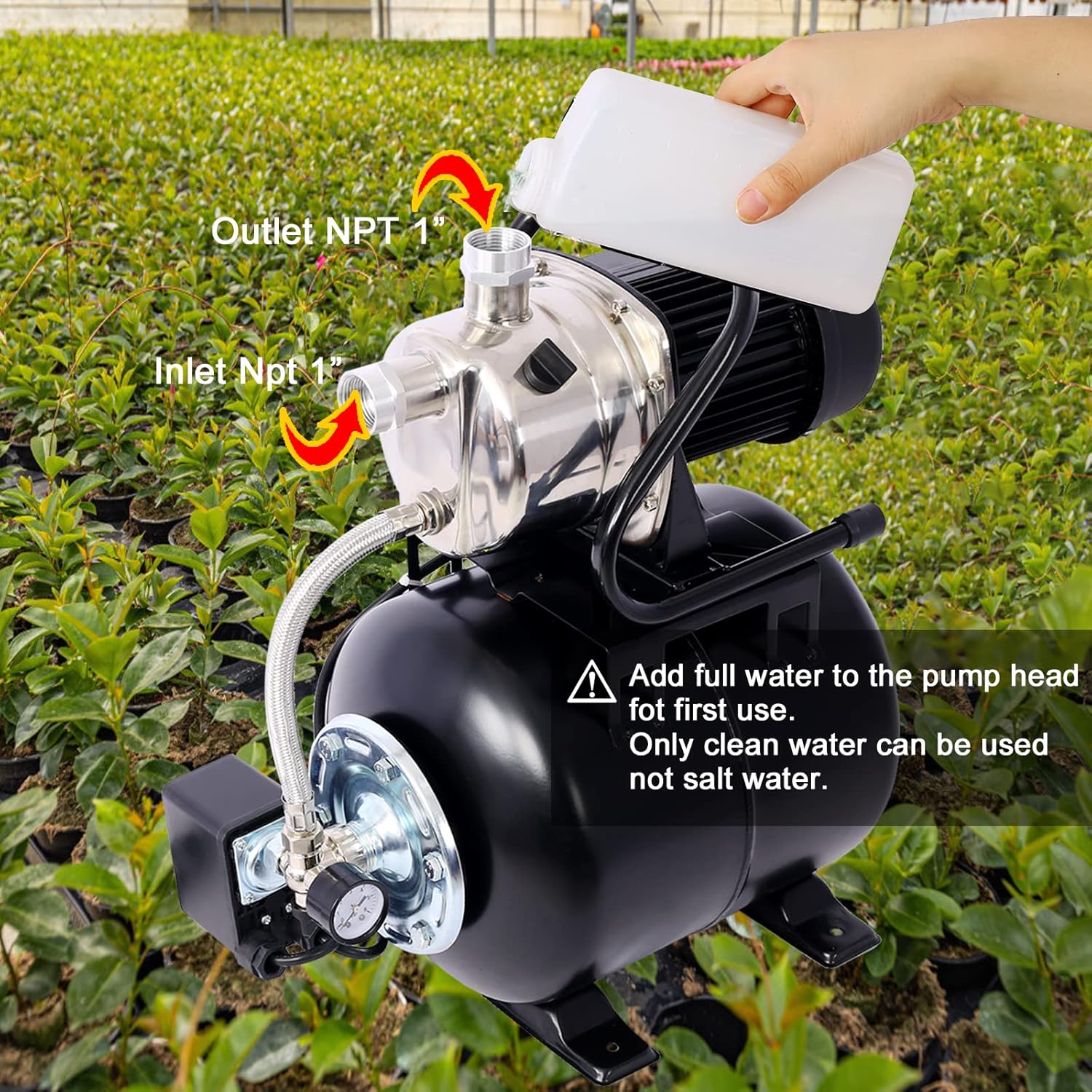 1.6HP 1320GPH Shallow Well Pump With Pressure Tank Automatic Water Booster Irrigation Jet Pump For Home Garden Lawn black