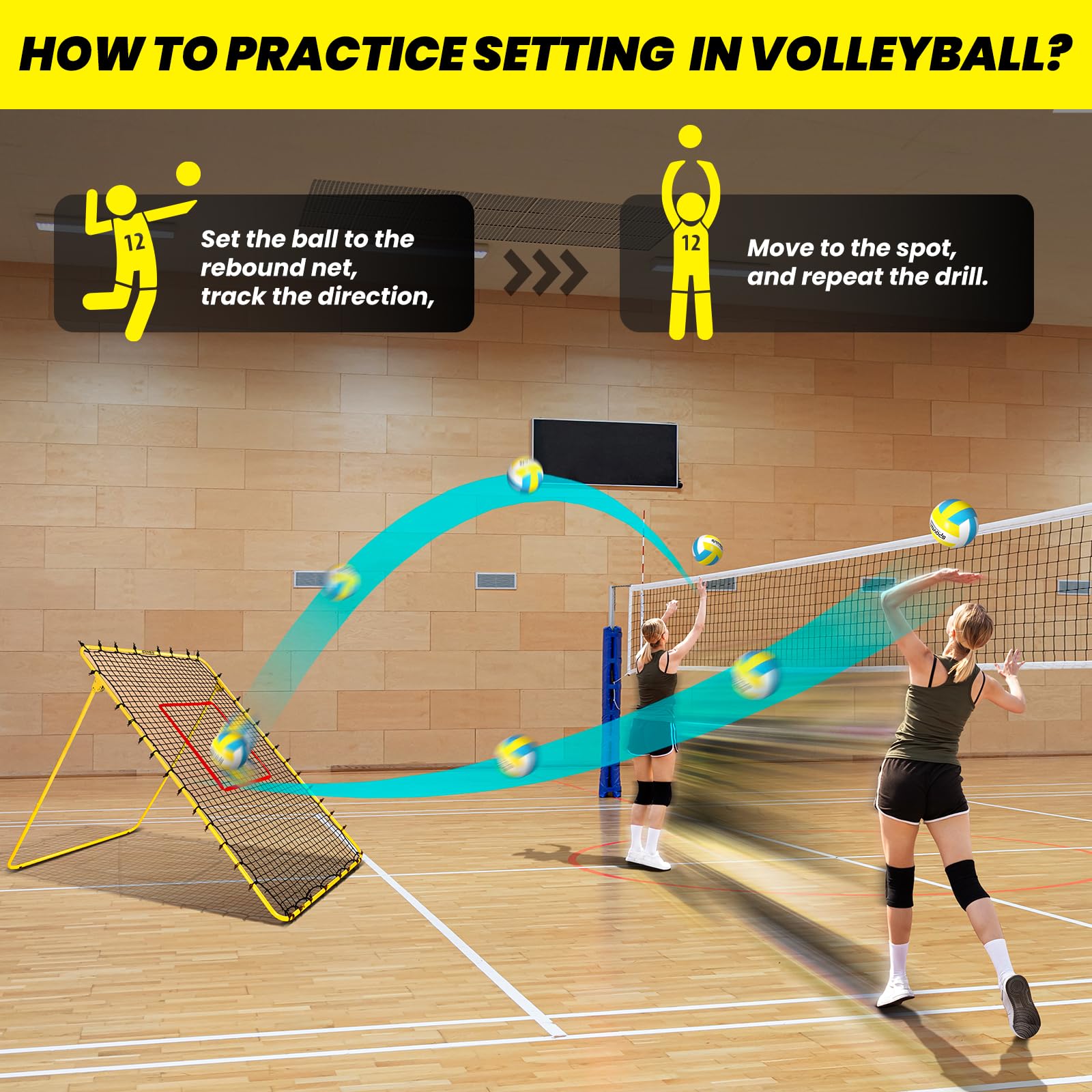Volleyball Rebounder Netz 4x7 ft: Training mit PE-Metall. Robust, portabel & einfach aufzubauen. Perfekt für sportliche Übungen zu Hause oder im Garten. Fördert Technik und Kondition zuverlässig.