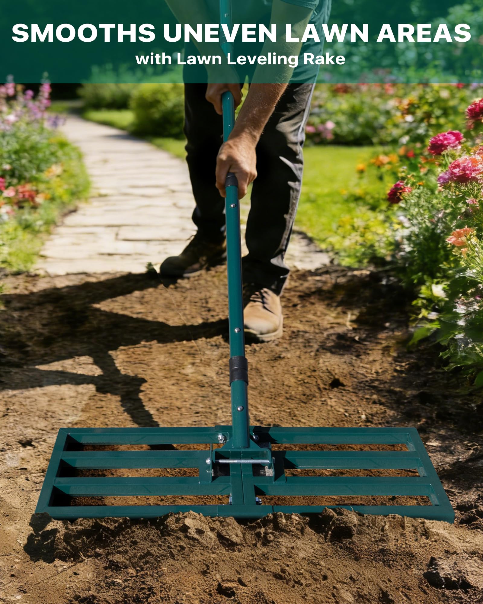 Rastrello Livellatore per Prato 76x25cm: JanTeelGO Rastrello Erba Sintetica con Gancio a Parete - Rastrello Livellatore per Terra Professionale per Giardino,Campo da Golf,Fattorie