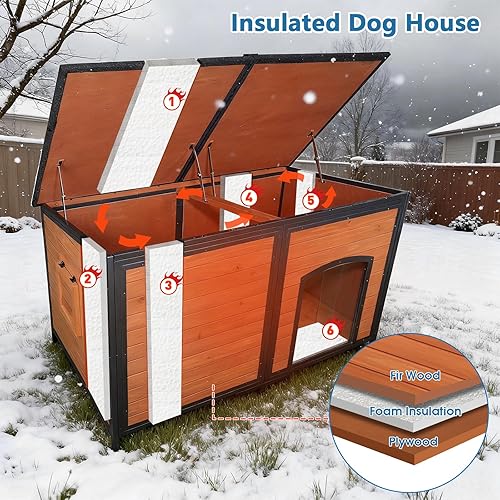 Miniatura 2 de Casa para perros extra grande para exteriores, 59.1 pulgadas de largo, aislada, resistente a la intemperie, para invierno, espuma completa de 6