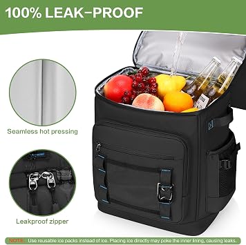 40L Cooler Backpack, Large Leakproof Insulated Cool Bag Rucksack | Expandable Waterproof Thremal Picnic Backpack for Men & Women, Black