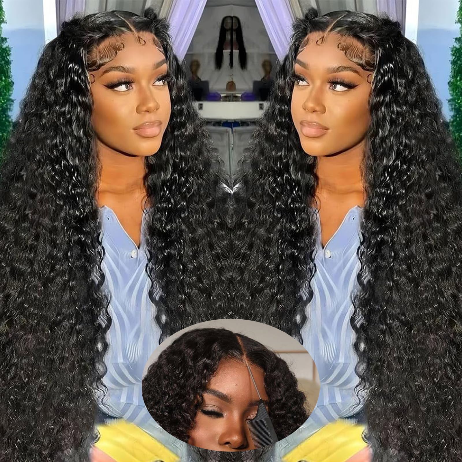 Twigoal Glueless Wigs Human Hair Pre Plucked Pre Cut Deep Wave 4x4 HD Lace Front Wigs Wear and Go Deep Curly Wave Lace Front Wigs for Women Wet and