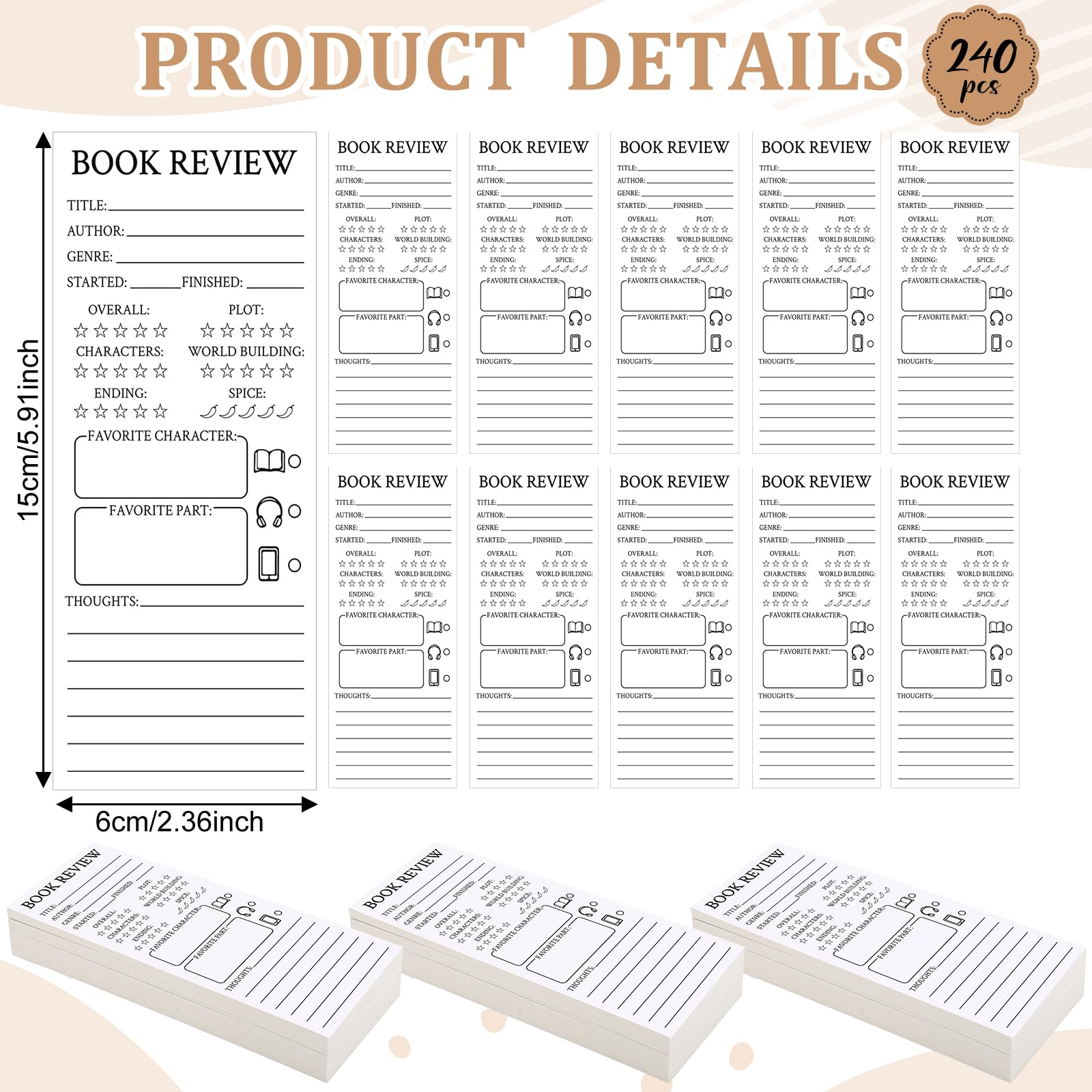 Faccito 240 Pcs Colorful Book Review Bookmarks Spring Easter Gift Reading Log Page for Book Lovers Bookish Gift Read Marks Reading Page Tracker for Students Women(Simple,White) - Image 2