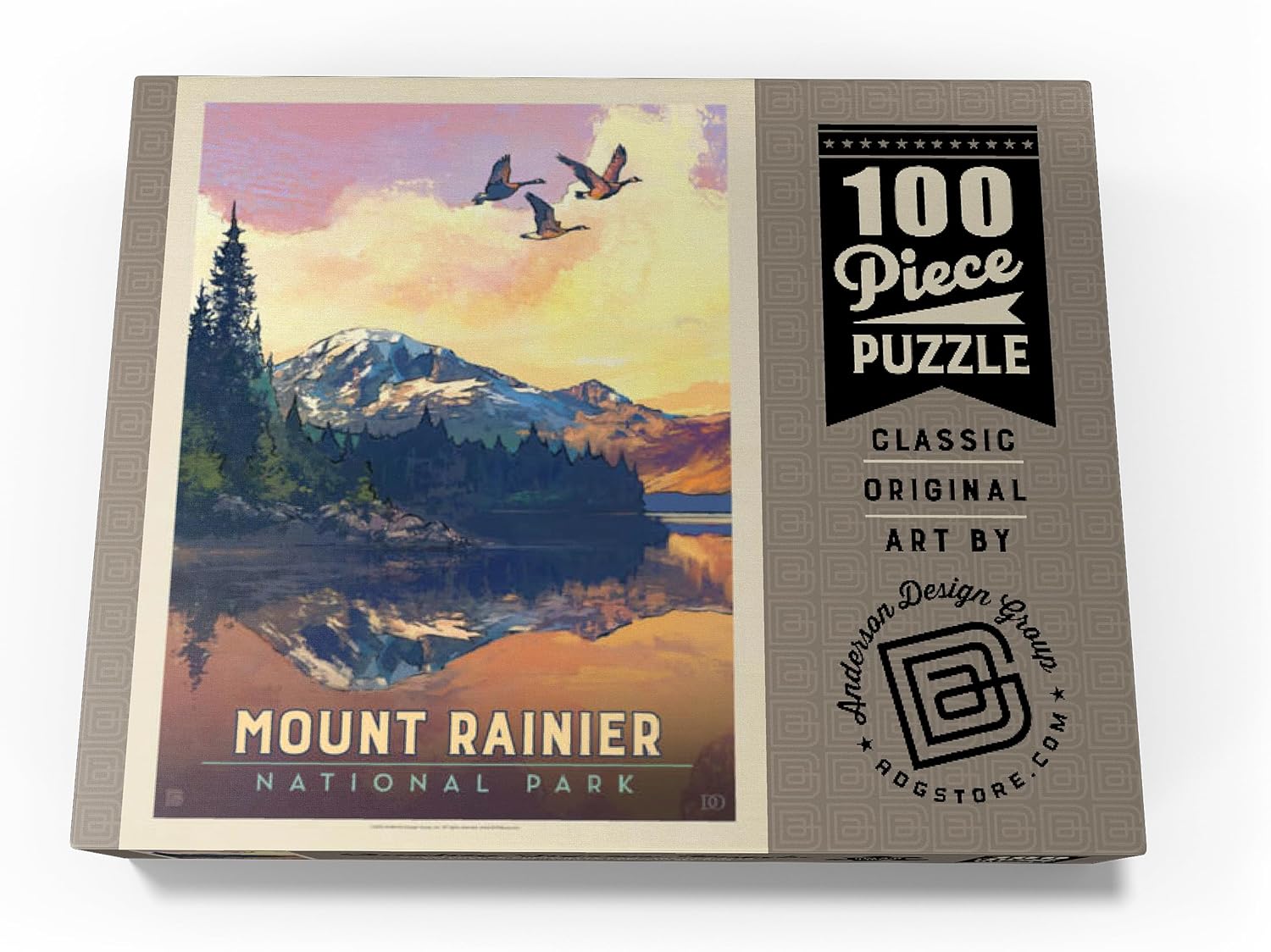 MyPuzzle Mount Rainier National Park: Daybreak, Vintage Poster - Premium 100 Piece Jigsaw Puzzle for Adults
