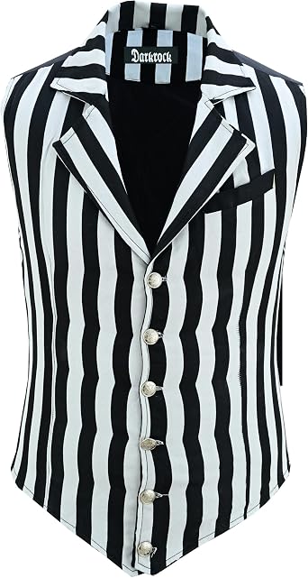 Darkrock Mens Designer Stylish Black & White Casual Brocade Victorian Suit Gentleman Vest Steampunk Gothic Waistcoat
