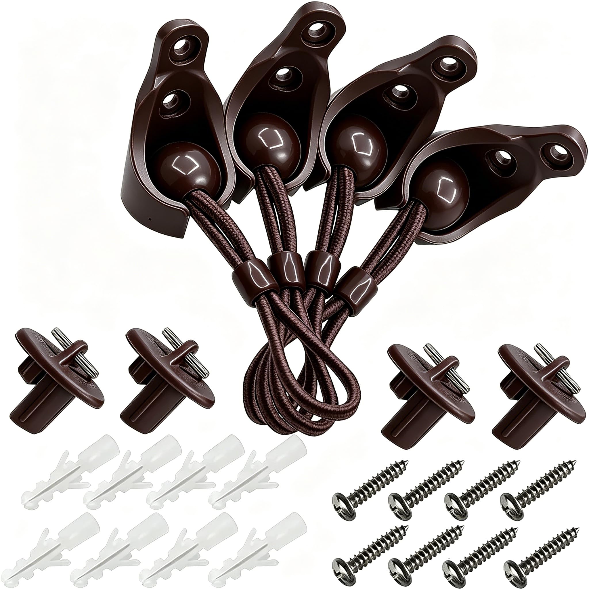 Universal Roller Shade Hardware Sunshade Hardware Kit, End Cap Bungee Parts for Coolaroo Cordless Exterior Outdoor Sun Shade Replacement（2 Set，Brown）