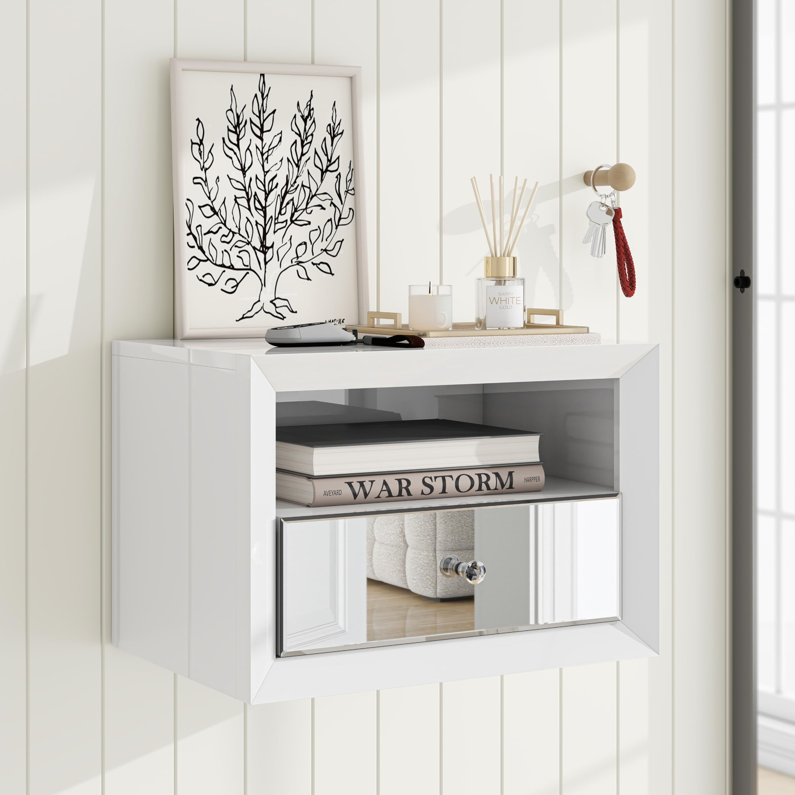 Amazon.com: blingworld Floating Nightstand Mirrored, White