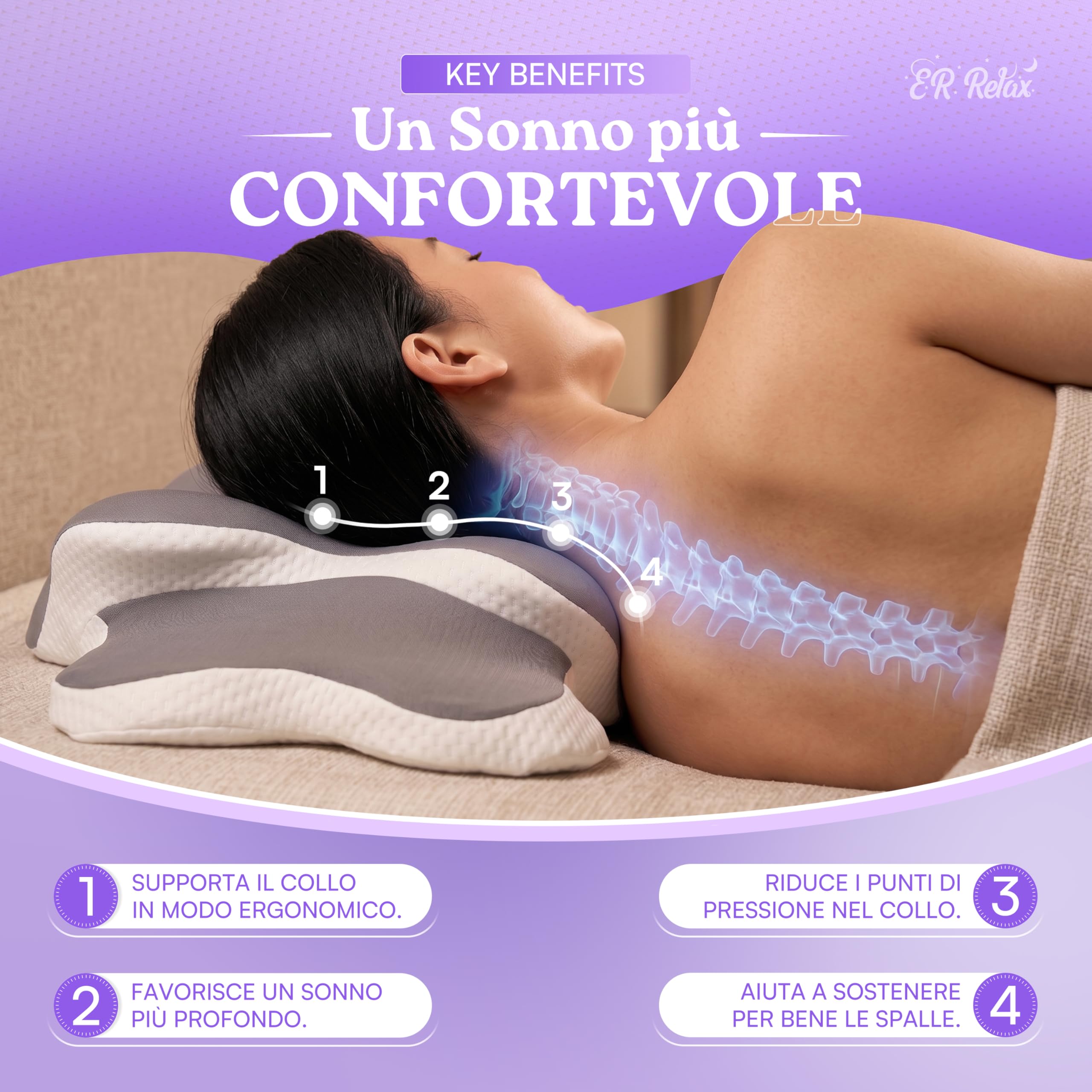 Cuscino Cervicale per dormire in Memory Foam – Supporto Collo e Spalle, Design Ortopedico con Federa Traspirante, Ideale per Sonno Laterale o Supino