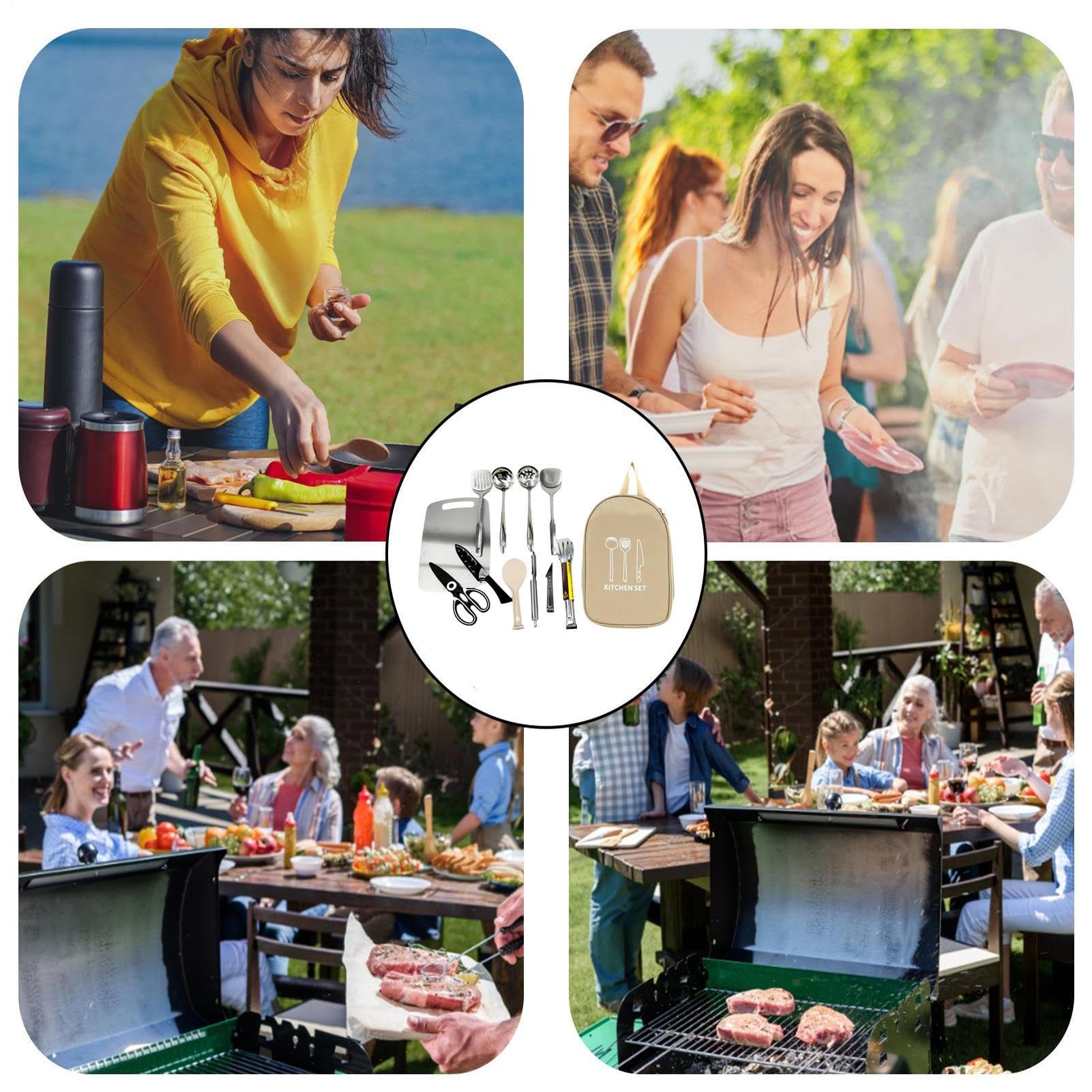 Tragbares Camping-Küchenutensilien-Set 12-teilige Küchenausstattung | Mit einer Aufbewahrungstasche für unterwegs Für Wohnmobile, Outdoor-Aktivitäten, Grillen, Picknick, Wandern Und