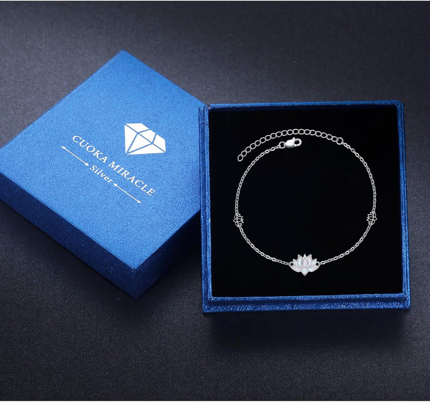 CUOKA MIRACLE Lotus Bracelet for Women 925 Sterling Silver Moonstone/7 Chakra Yoga Lotus Bracelets Yoga Jewelry Gifts for Women - Image 7