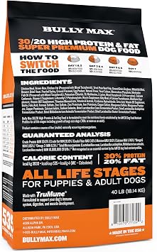 Bully Max Dry Dog Food for Adult & Puppy - High Protein & Fat for Muscle & Weight Gain - High Performance Healthy Dog Food Supplements - Small & Large Breed (535 Calories Per Cup), Chicken, 40 lb. Bag