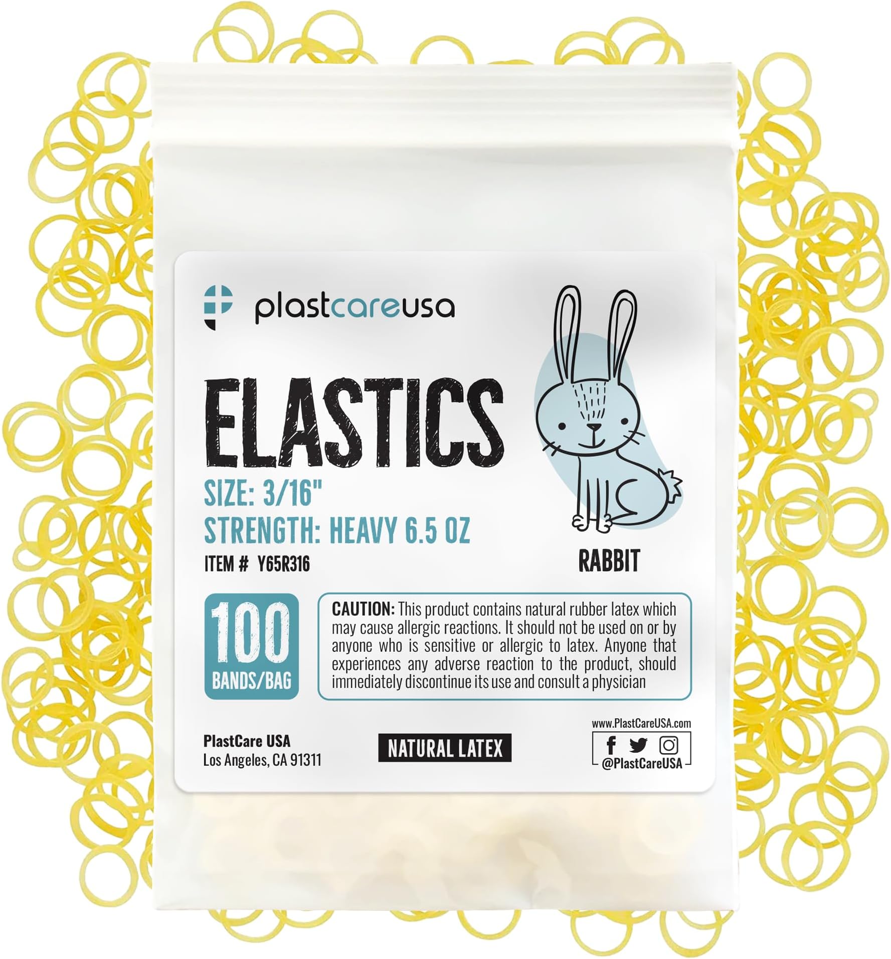 1000 (3/16" Rabbit, Heavy 6.5 Oz) Orthodontic Latex Elastic Rubber Bands for Braces - Multi-Size Dental Elastics Kit, Heavy-Duty Ortho Bands for Gap Closure & Teeth Alignment (10 Bags of 100)