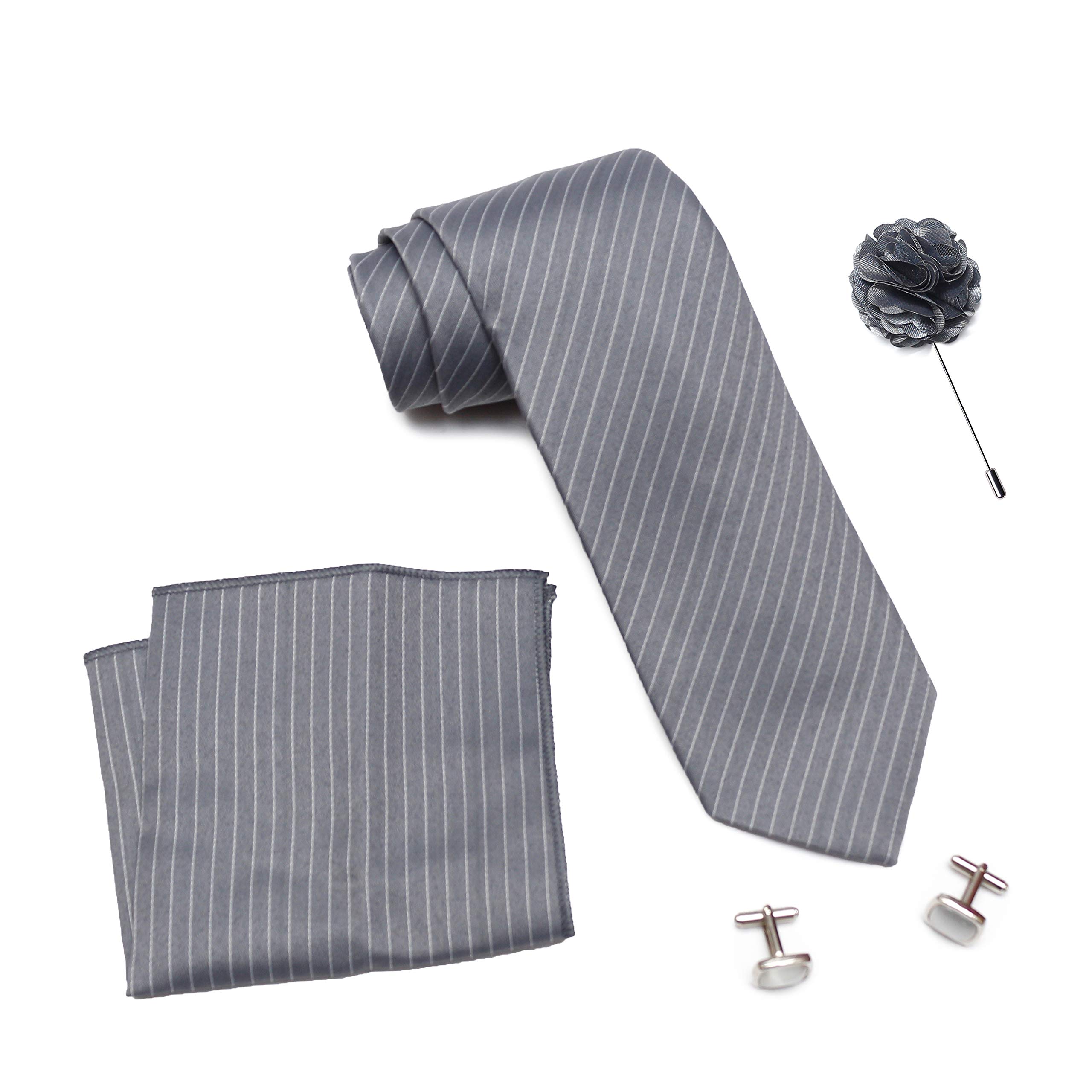 rizoro Tie for Men – Plaid Silk Neck Ties Set with Cufflinks Flower Pin, Pocket Square & Black Gift Box, Combo Necktie Sets for Office Wear, Formal Suits & Weddings (0, S1RB)-picture-52