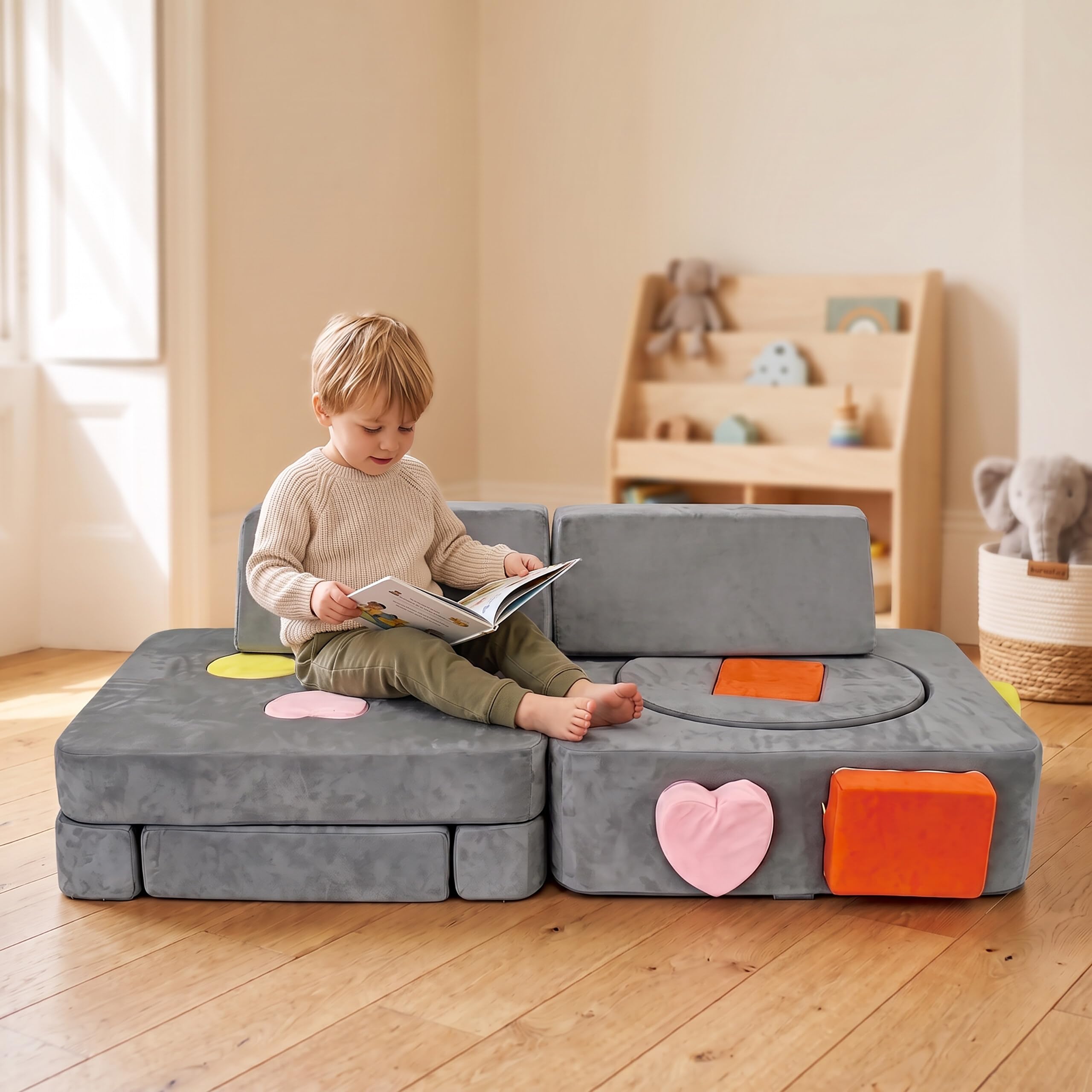 Relaxdays modułowa sofa do zabawy dla dzieci, 18 el., miękkie klocki, szara