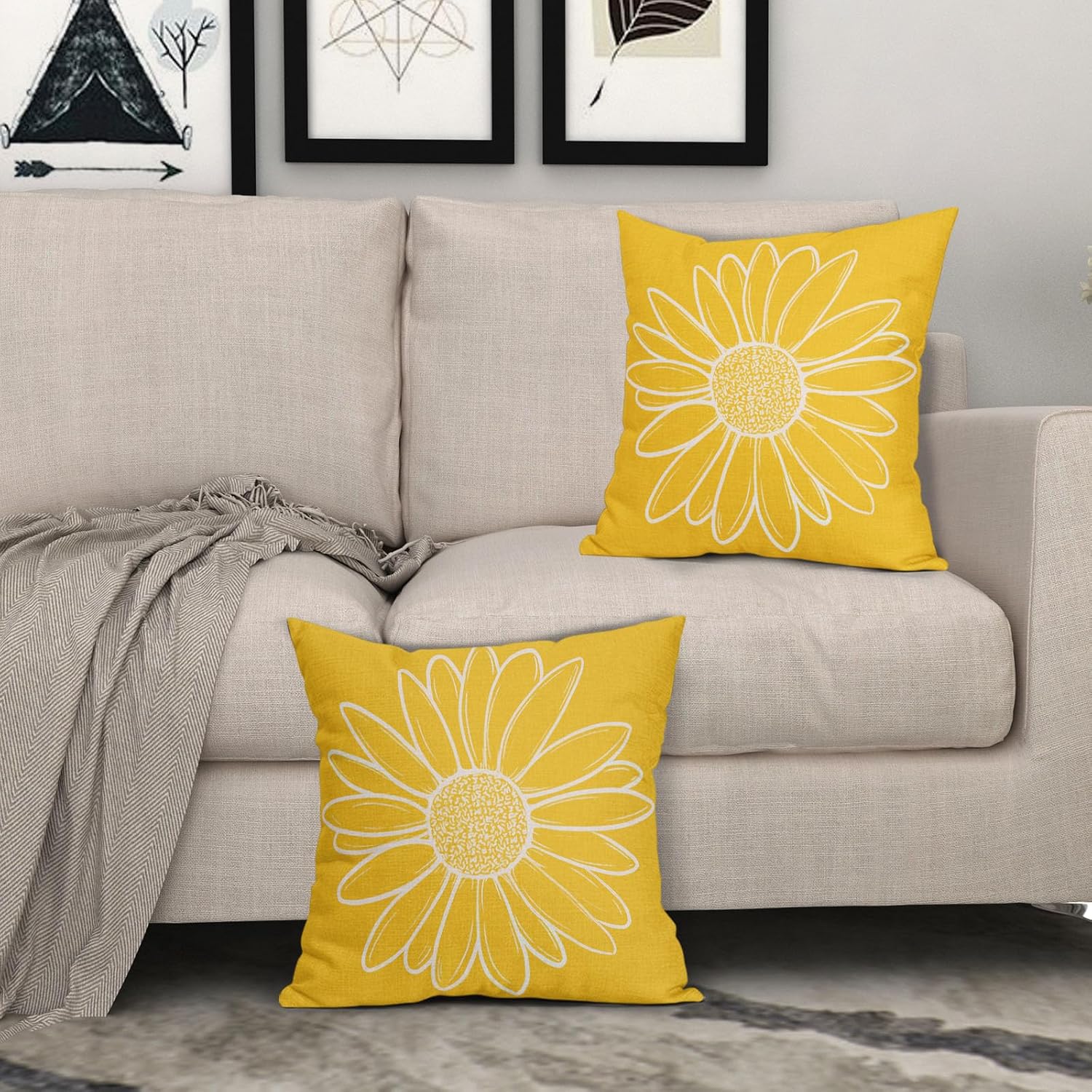 aportt Spring Summer Daisy Flowers Pillow Covers 18X18 Inch Yellow Floral Bloom Decorative Pillow Cases Seasonal Modern Cotton Linen Throw Pillows Set of 2 Farmhouse Home Decor for Sofa Couch - Image 6