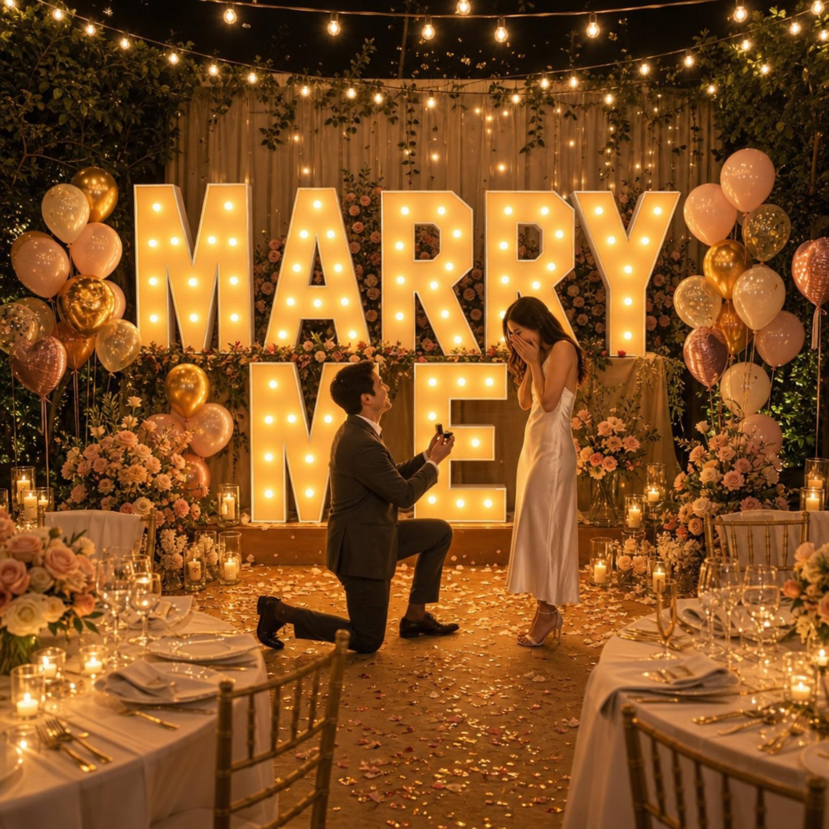 Giant MARRY ME LED Light Up Letters Party Backdrop Decor, Foam Board Mosaic Balloon Frame Marquee Sign for Birthday Wedding Anniversary, 100cm-3.3ft
