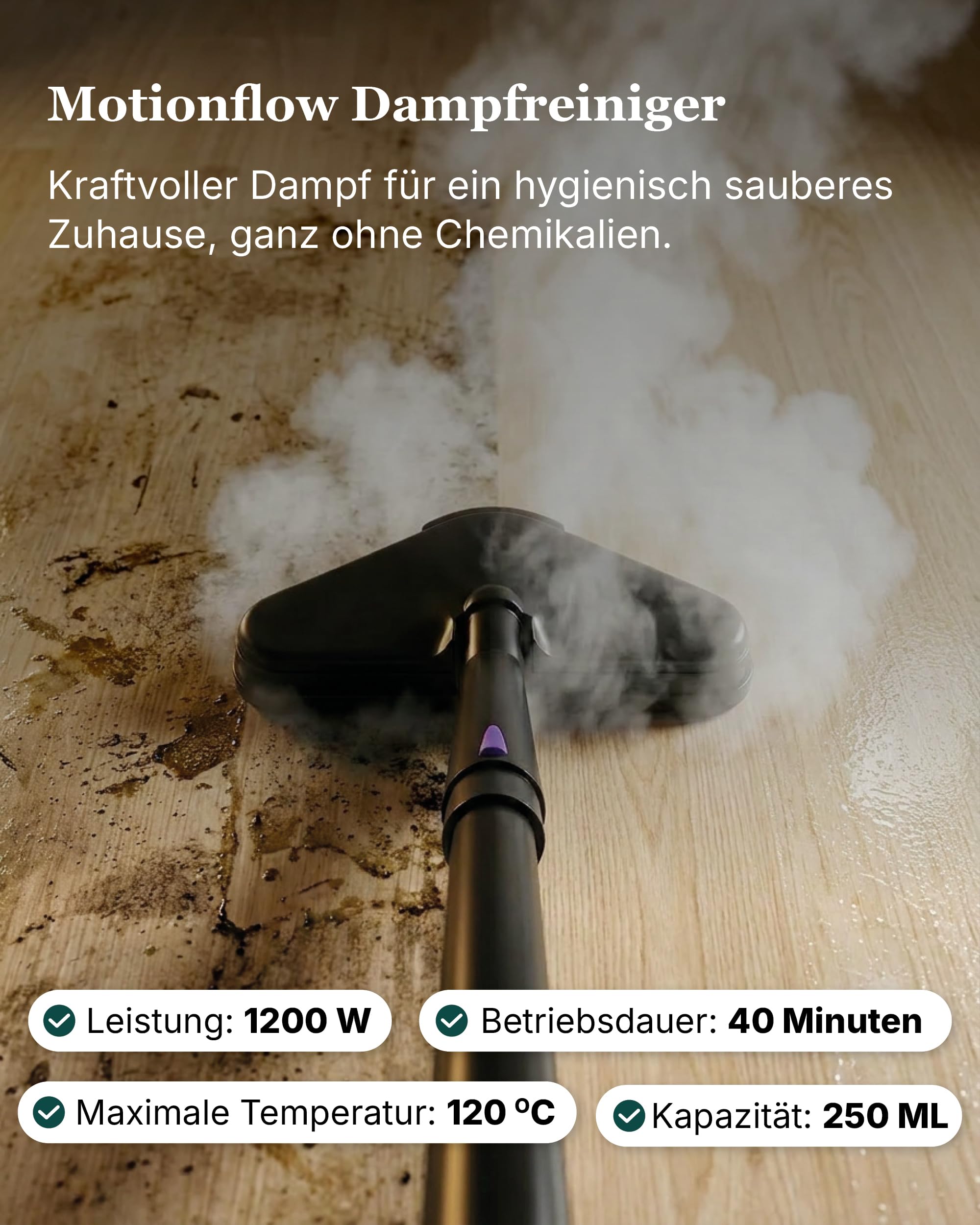Motionflow Dampfreiniger für alles – 16-in-1 Hochdruck Steam Cleaner für Polstermöbel, Teppiche, Bad & Küche – Dampfbürste mit 13 Aufsätzen, 20 Min Laufzeit, 30s Aufheizzeit, 120°C Dampf