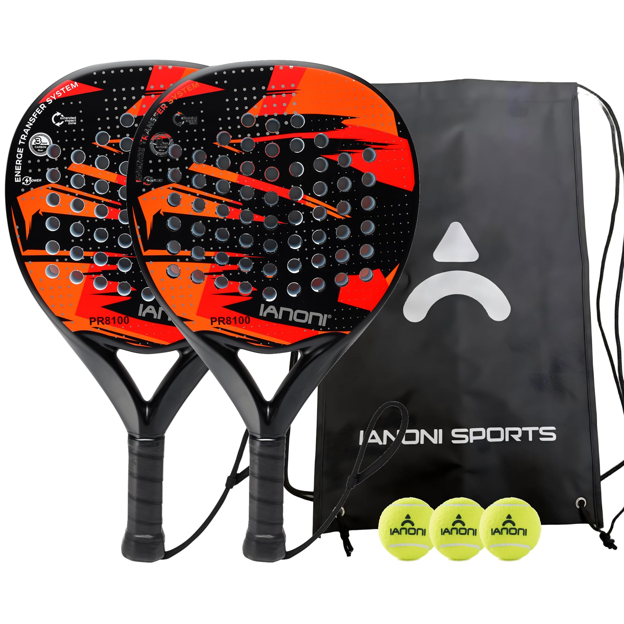 ianoni Padel Racket Carbon Fiber Surface with EVA Memory Flex Foam Core Padel Tennis Racquets Paddle Tennis Racket