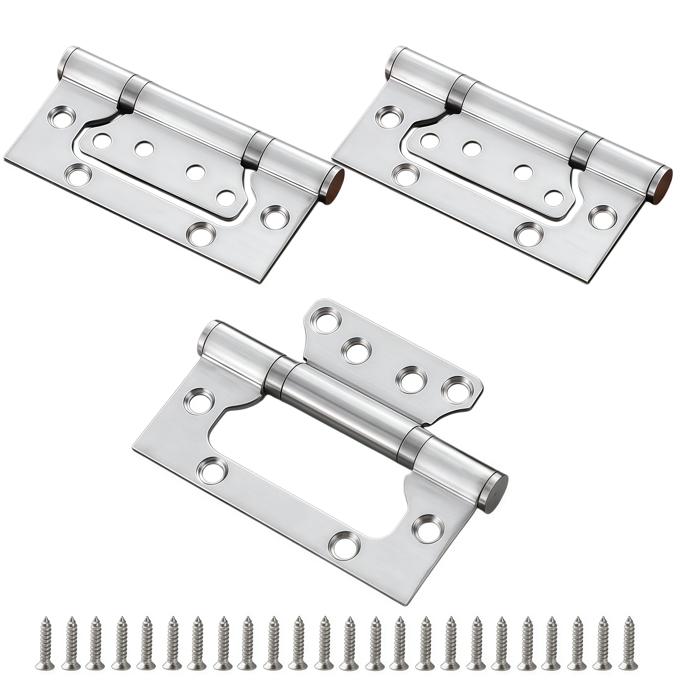 Vbnexyr Silver Hinges 3 Pack Stainless Steel 360 Degree Rotating Mother And Child Hinges No Slotting Required For Wooden Doors With Screws 5.25 Inches