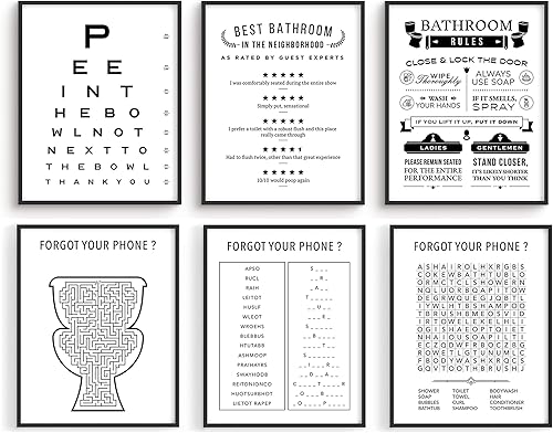 HAUS AND HUES Paquete de letreros divertidos para baño y olvidó tu teléfono, juego de decoración humorística para baño, colección de arte de pared