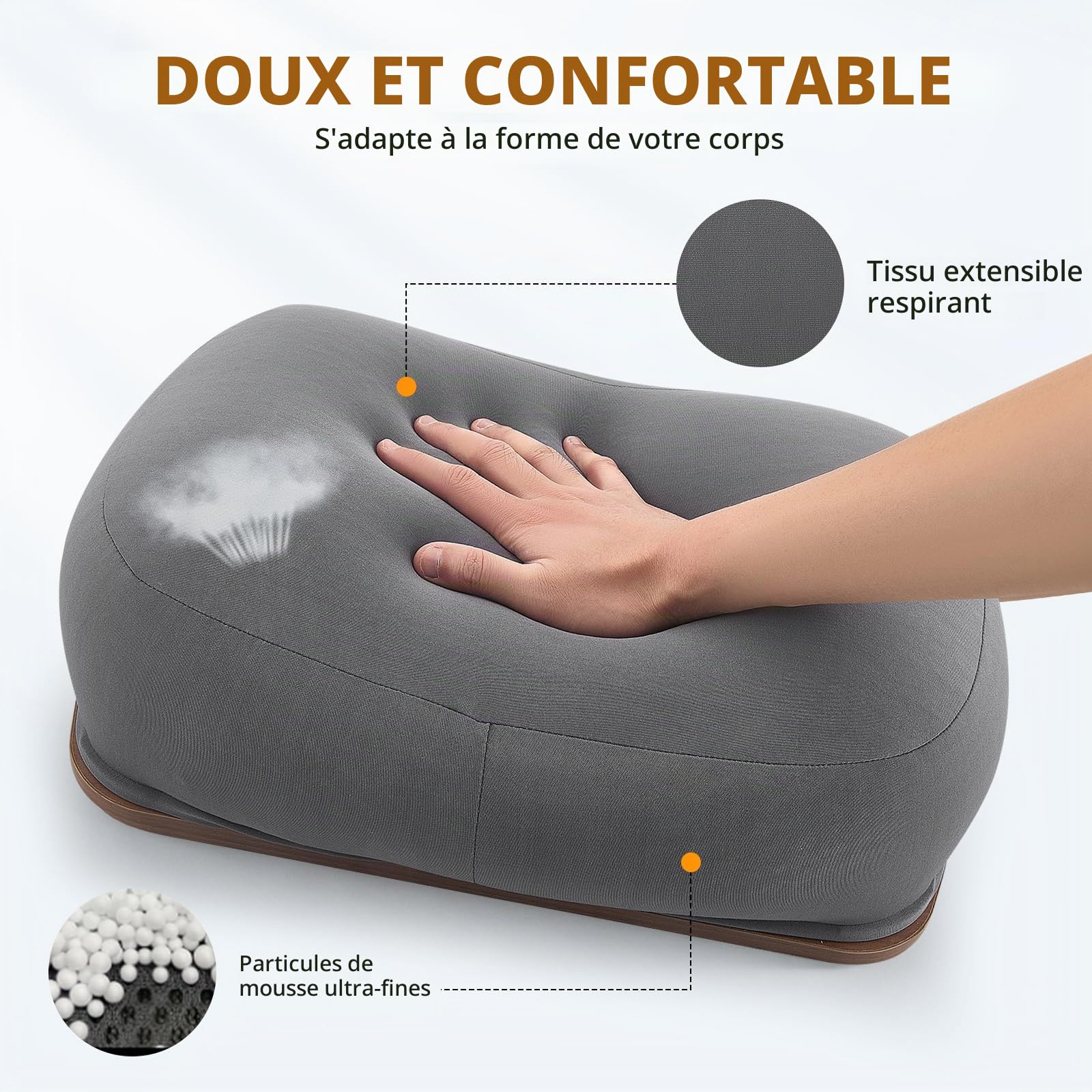 Pouf, support de livre et coussin de lecture – Lecture mains libres sur canapé, lit et bureau, pour livres, liseuse, tablette et ordinateur portable, cadeau pour les amateurs de livres (gris)