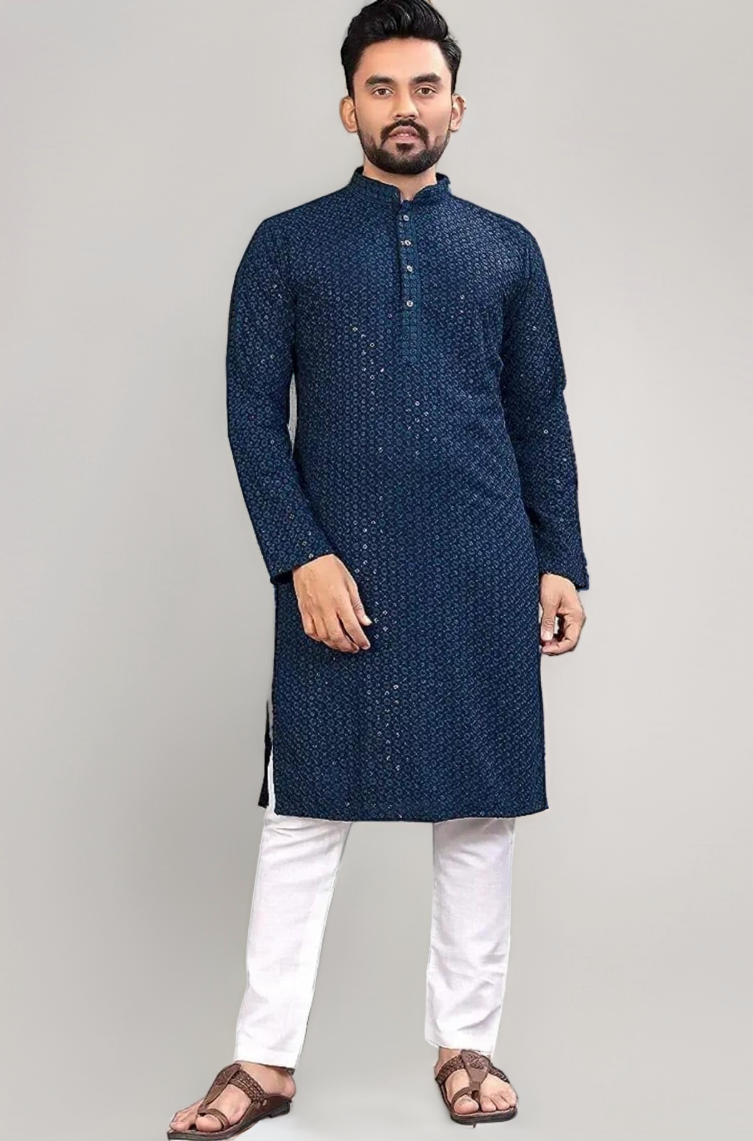 Trustous Men's Indian Ethnic Wear Straight Lucknowi Kurta
