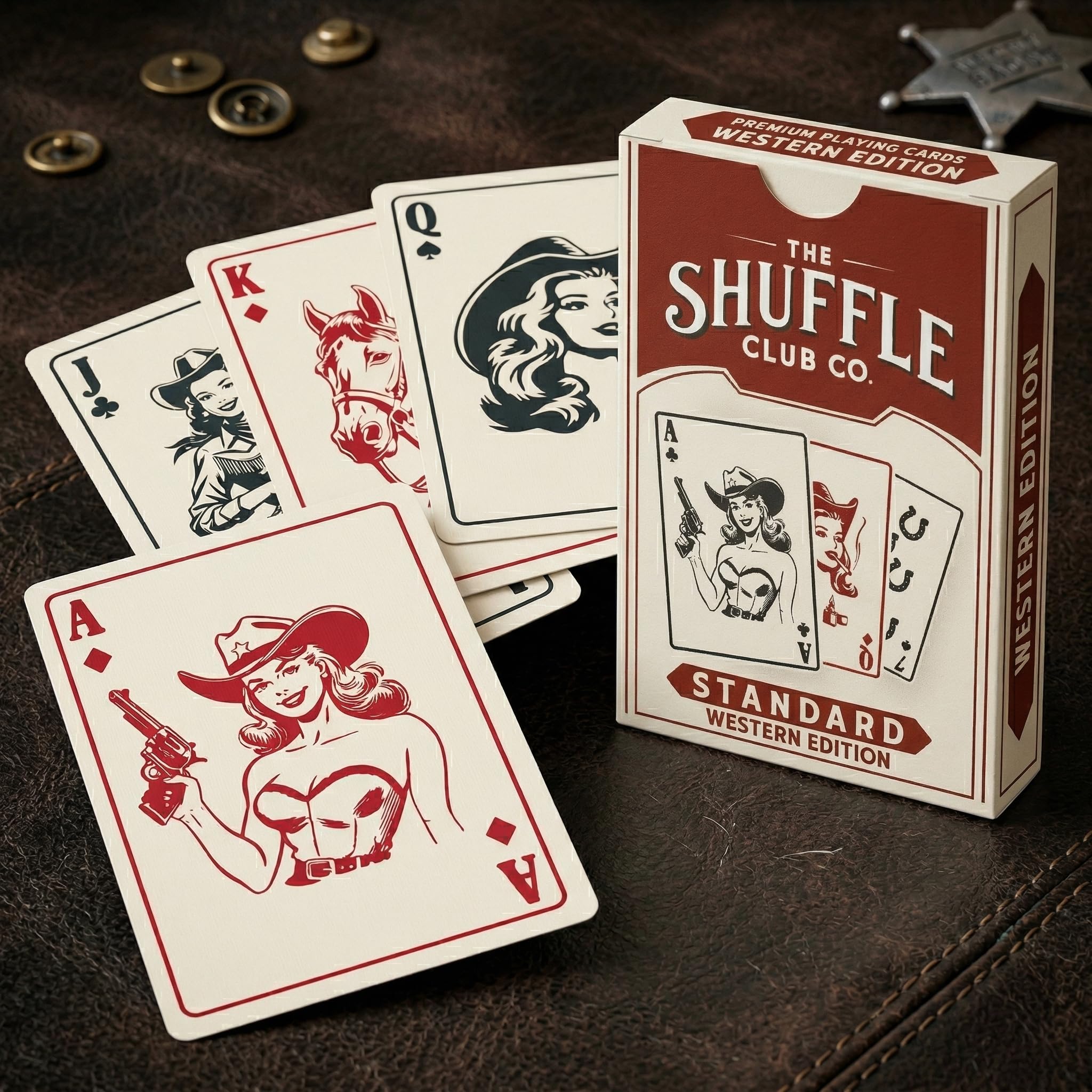 Shuffle Club Co. Carte da gioco occidentali, mazzo da cowboy vintage premium con arte personalizzata, set di carte di lusso per poker, blackjack e collezionisti
