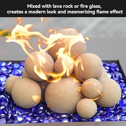 Miniatura 122 de Skyflame Juego de 6 bolas de fuego de cerámica, juego de 6 piedras redondas para fogatas o accesorios de chimeneas de interior y exterior, 5 Gris