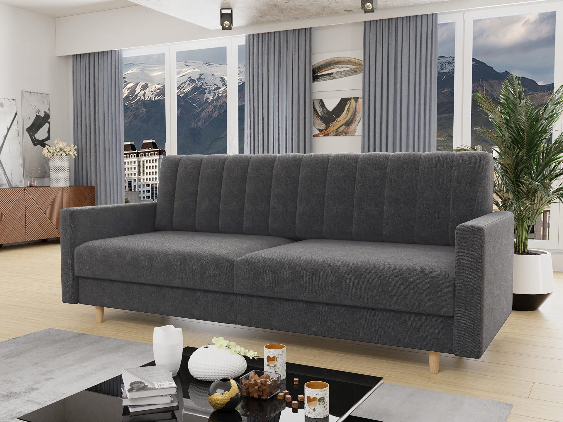 Sofnet - Schlafsofa Sara mit Bettkasten (Graphit, Kronos 22)