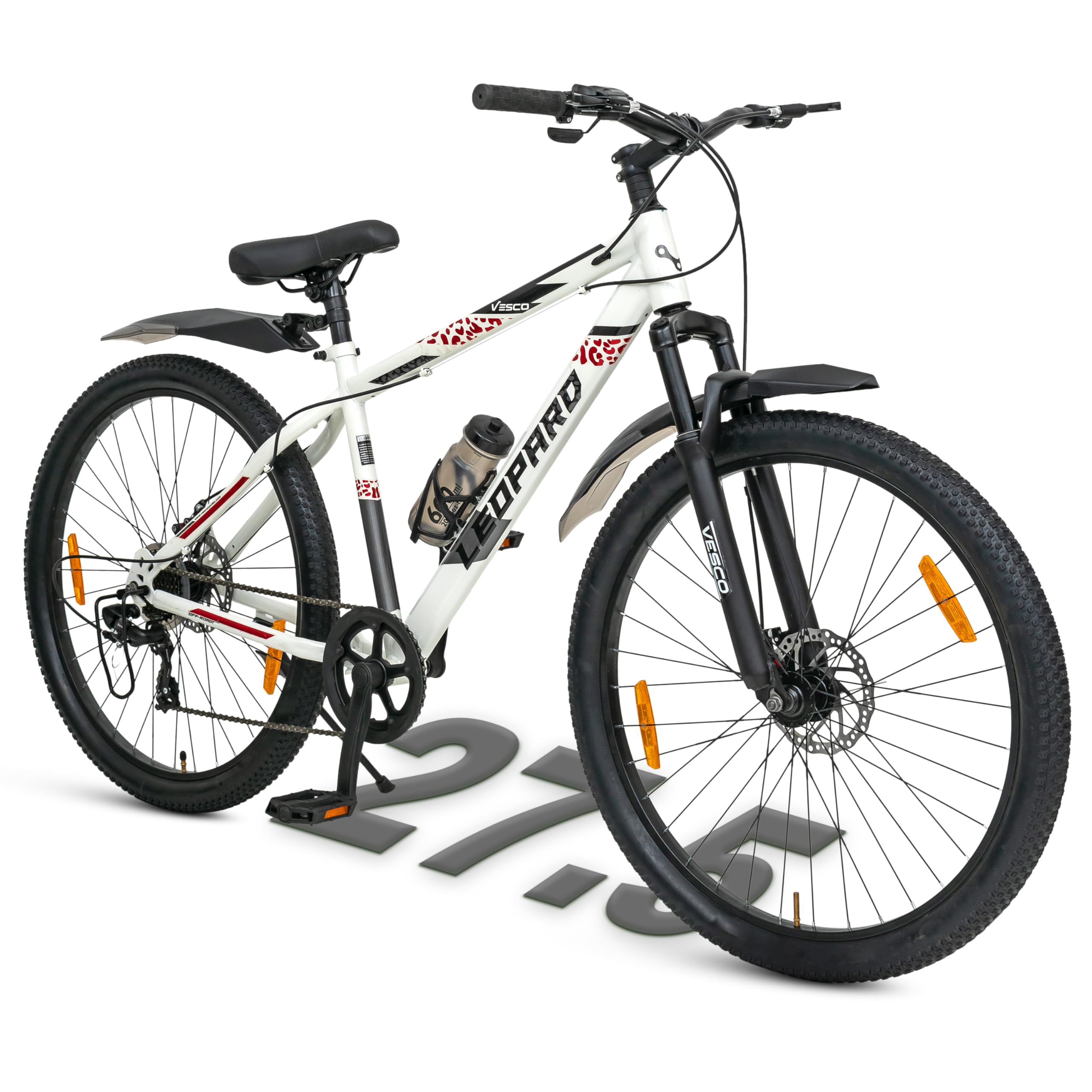 VESCO Leopard 27.5T MTB 7 Speed Gear Cycle for Men | Front Suspension | Dual Disc Brake | Frame 18 Inch | Mountain Bike | Ideal for 15+ Years Adult Men & Women (White)